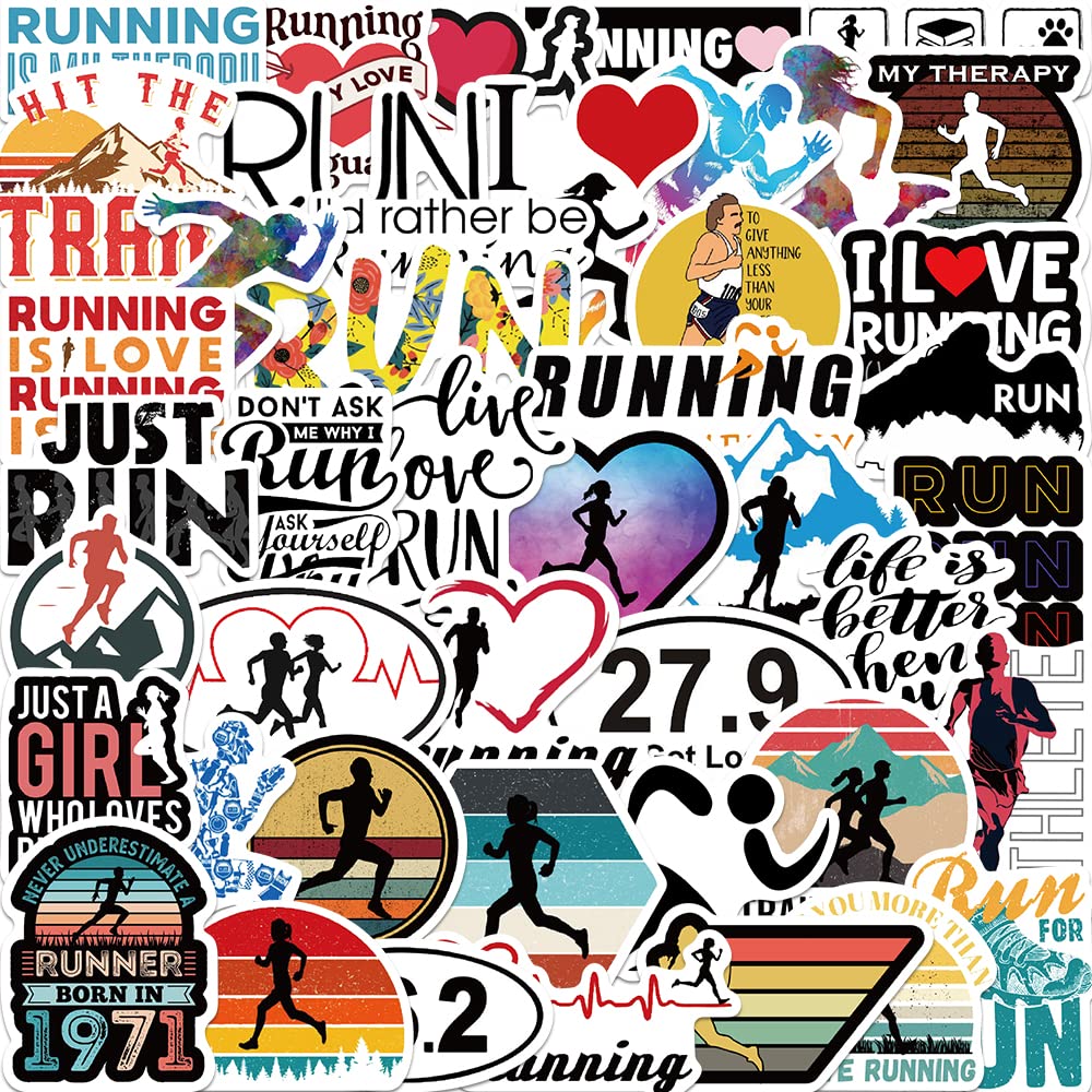 52Pcs Run Stickers,Water Bottles Laptop Car Decal Perfect Runner Gifts For Girls And Teenagers