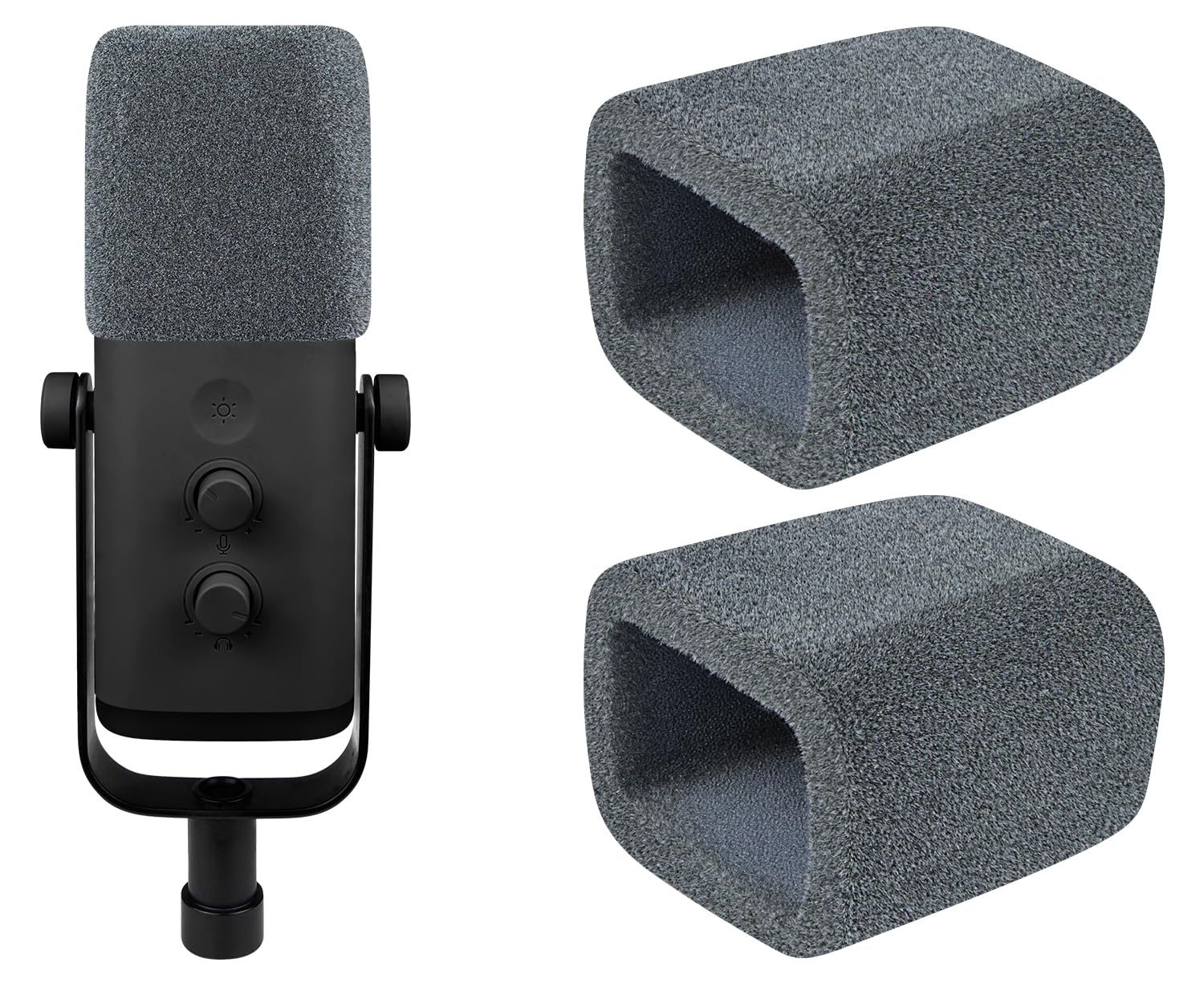 Soulwit 2Pcs Flocked Windscreen For Fifine Ampligame Am8 Microphone, Mic Cover Pop Filter Windproof Muff  Grey