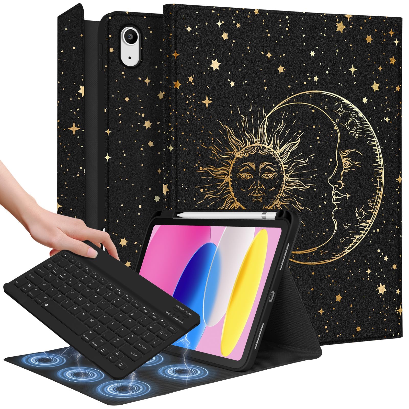Wazzasoft for iPad 10th Generation Case with Keyboard - for iPad A16 Cases Pencil Holder 10.9 Inch Cover Women Girls Cute Girly 