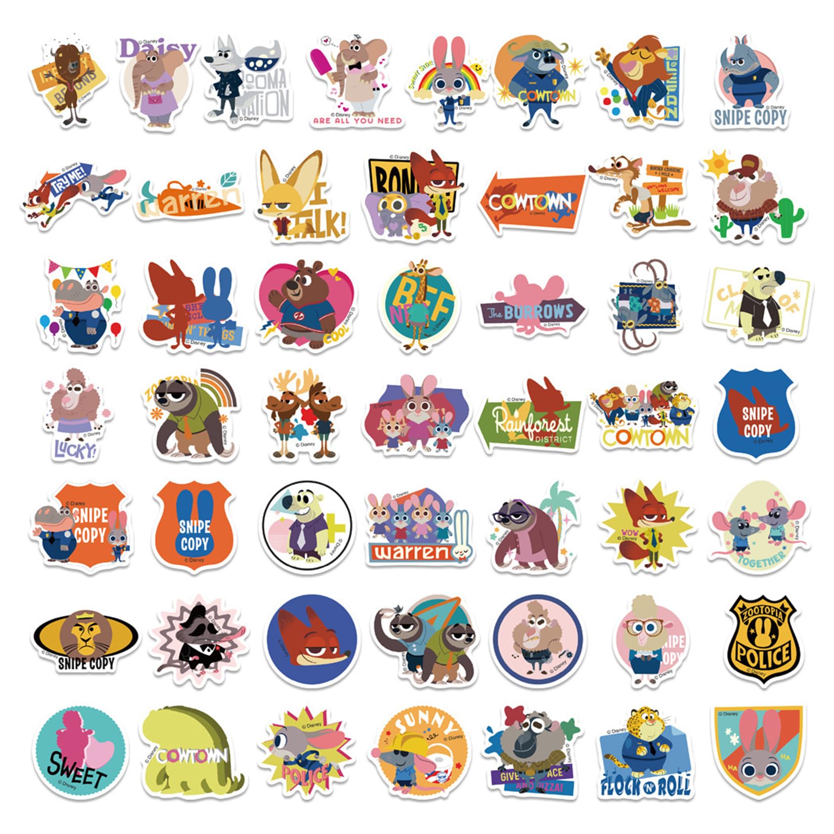 50Pcs Zootopia Judy Hopps Nick Wilde Stickers For Gifts Water Bottles Cup Laptop Phone Guitar Car Motorcycle Bike Skateboard Lug