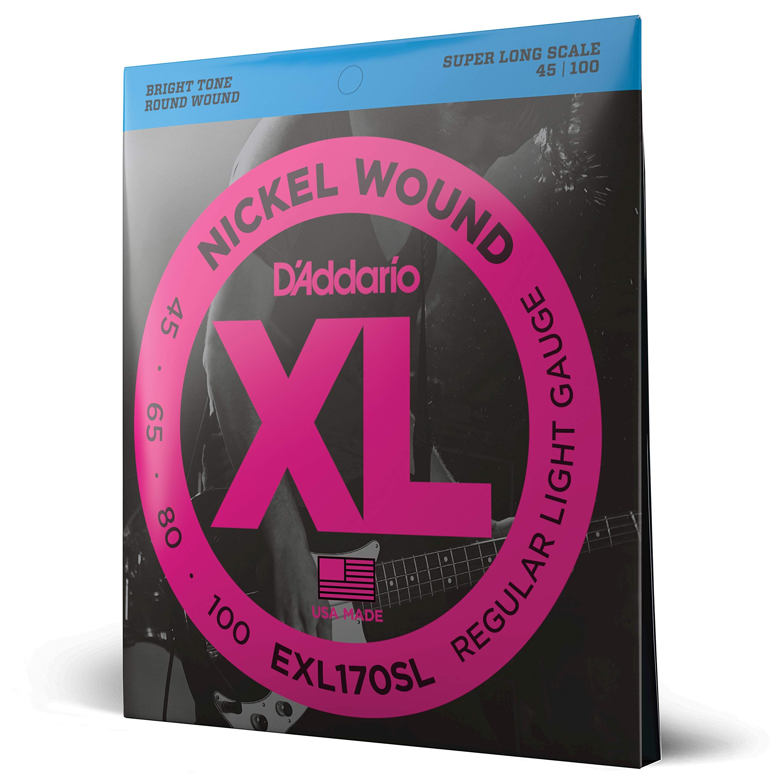 DAddario Electric Bass Guitar Strings, XL Nickel, EXL170SL, Regular Light Gauge 45-100, Super Long Scale, 4-String Set, Pack of