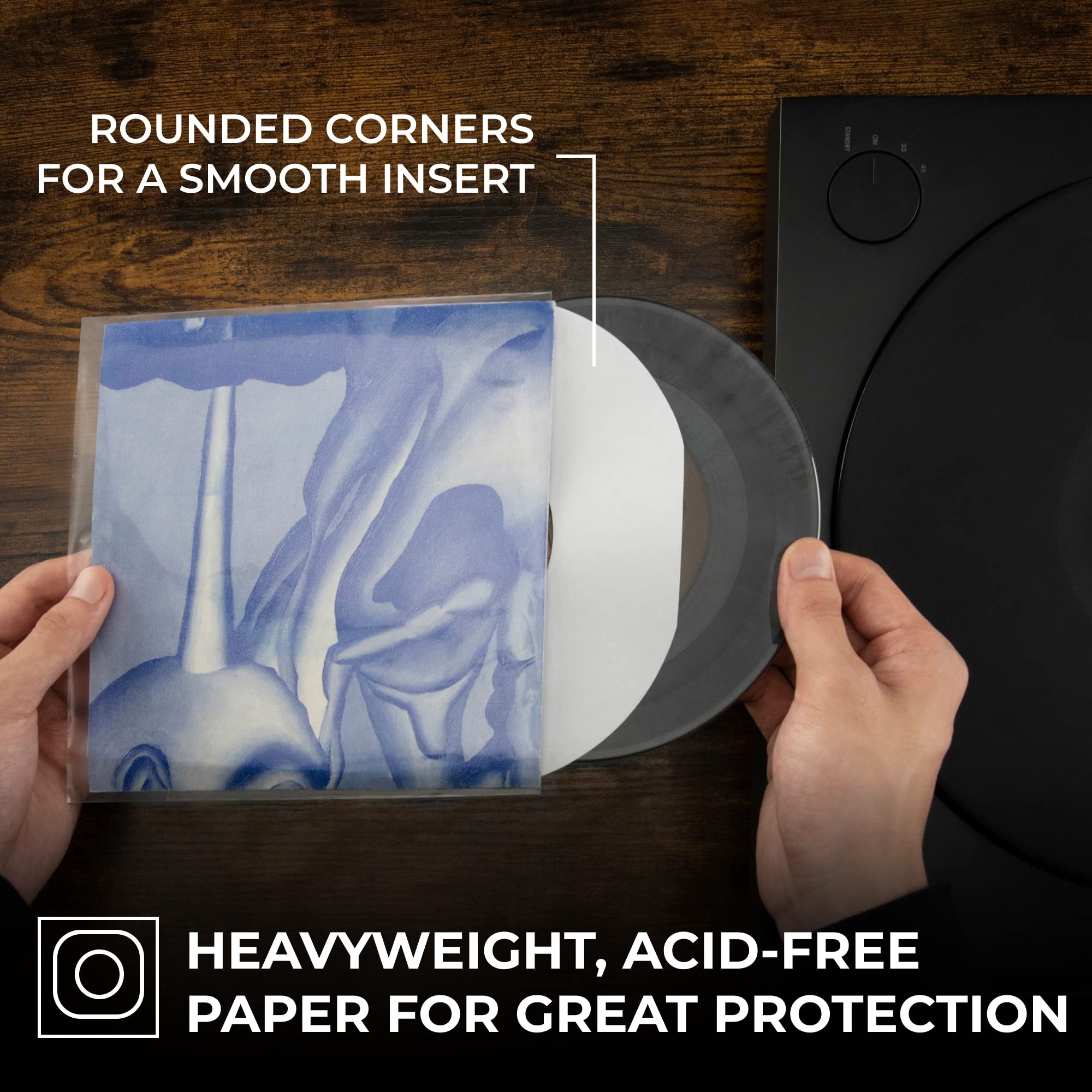 Big Fudge Vinyl Record Inner Sleeves 50X | Made From Heavyweight & Acid Free Paper | Album Covers With Round Corners For Easy In