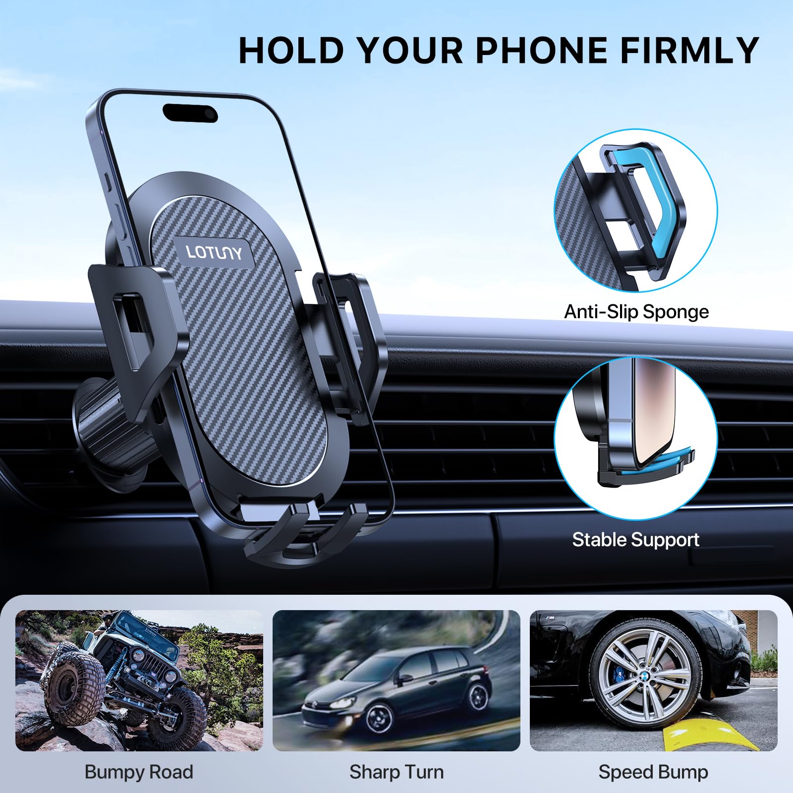 Lotuny Car Phone Holder Mount, [Upgraded Vent Clip Never Fall Off] Universal Phone Holders For Your Car, Hands Free Air Vent Cel
