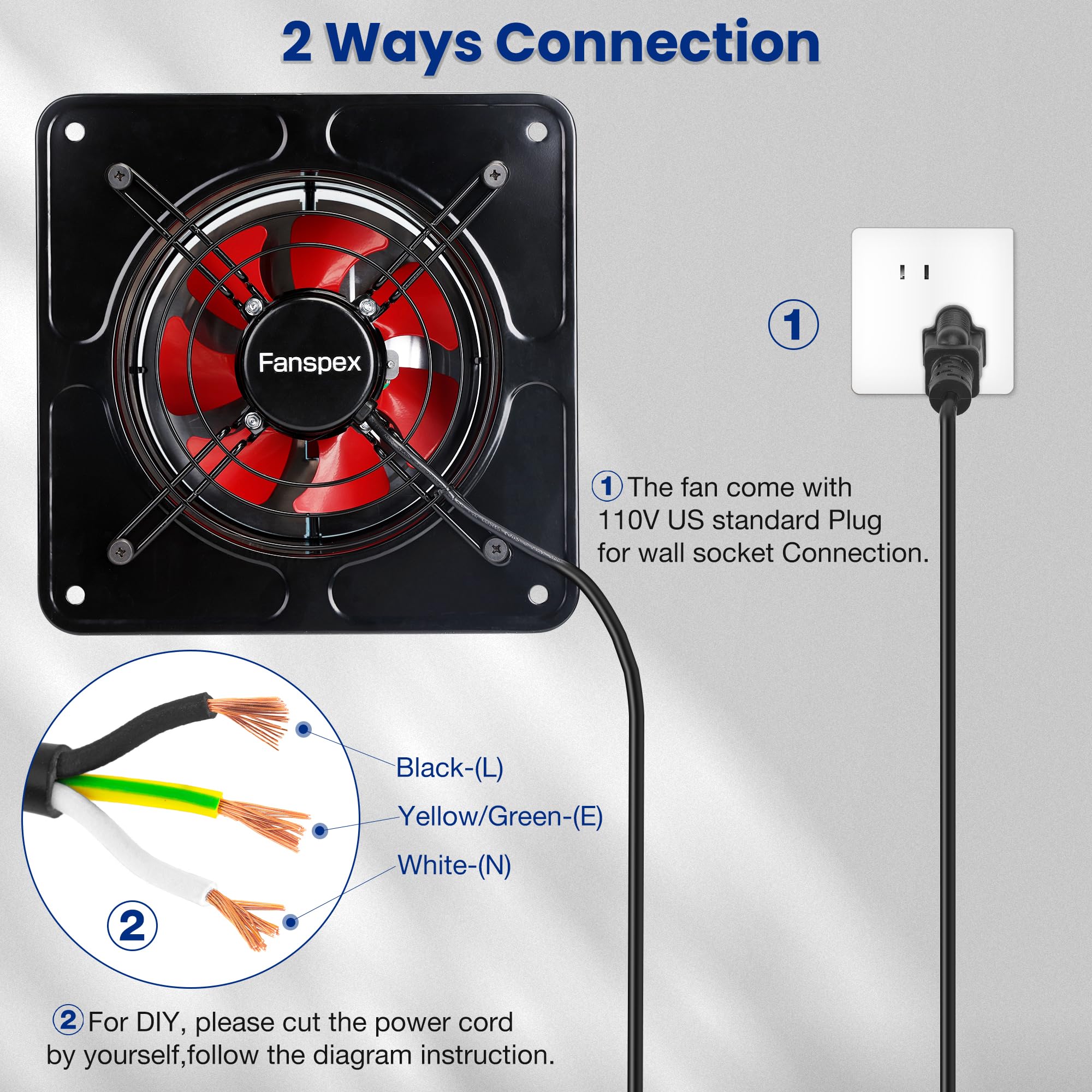 Fanspex 10'' Exhaust Fan For Kitchen, Wall Mount Household Ventilation Fans For Workshop Attic Garage Shed Greenhouse Barn, 62W