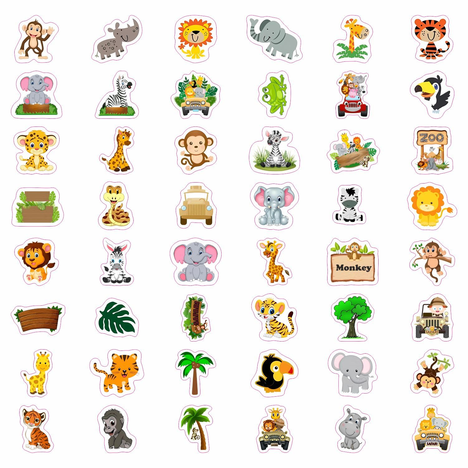 100Pcs Safari Animal Stickers, Jungle Stickers, Safari Party Favors, Safari Birthday Party Decorations, Jungle Safari Decoration