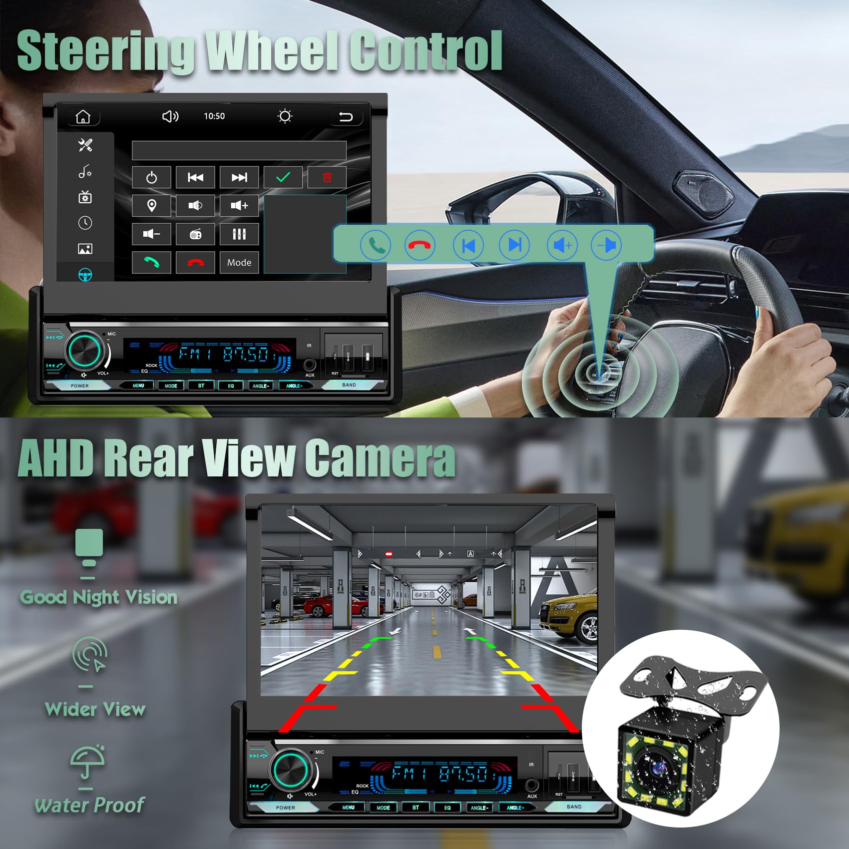 [Motorized] Y Metdriving 7 Inch Single Din Flip Out Touchscreen Car Stereo With Wired Apple Carplay & Android Auto,Screen Foldab