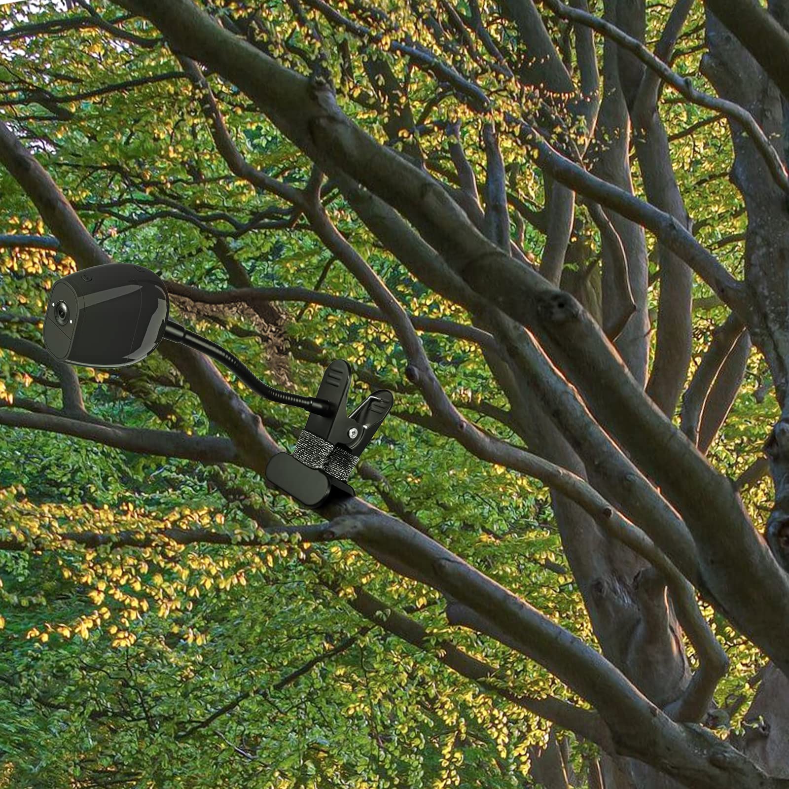 Okemeeo Gooseneck Clamp Mount For Eufycam 2C/Arlo Pro 5S/Pro 4/Pro 3/Pro 2/Essential Camera Mounting Bracket On Gutter,Shelf,Tree(No Drill,Black, 1 Pack)