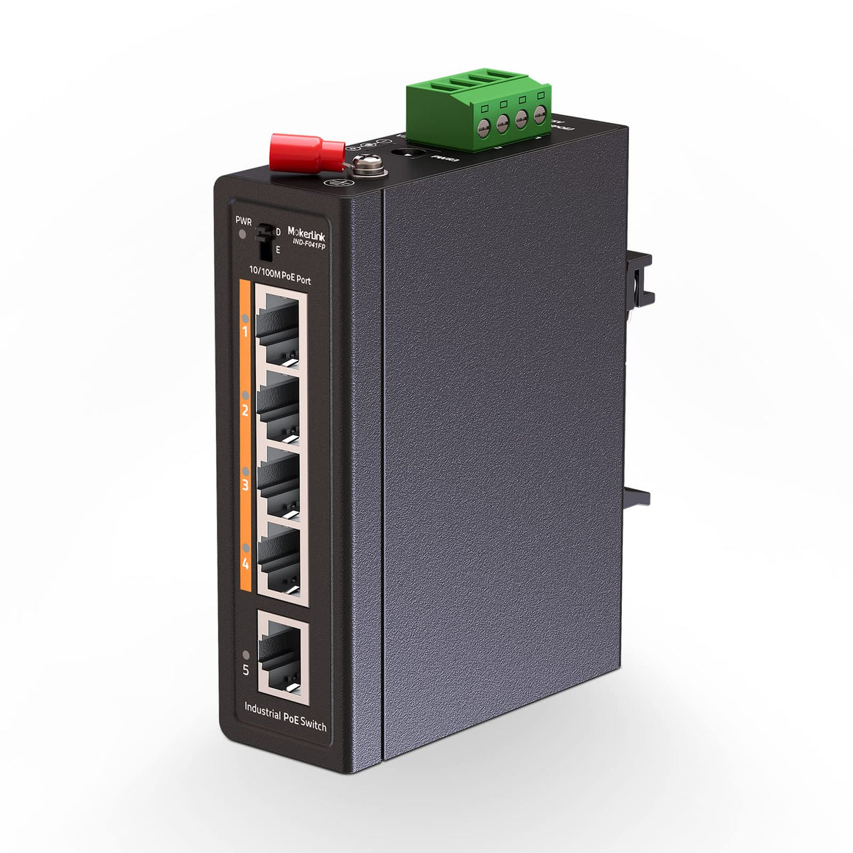 Mokerlink 5 Port Poe+ Industrial Din Rail Switch, 4 Ports Poe+ Ieee802.3Af/At, 1 Uplink, 10/100Mbps Fast Ethernet, Din Rail & Wa
