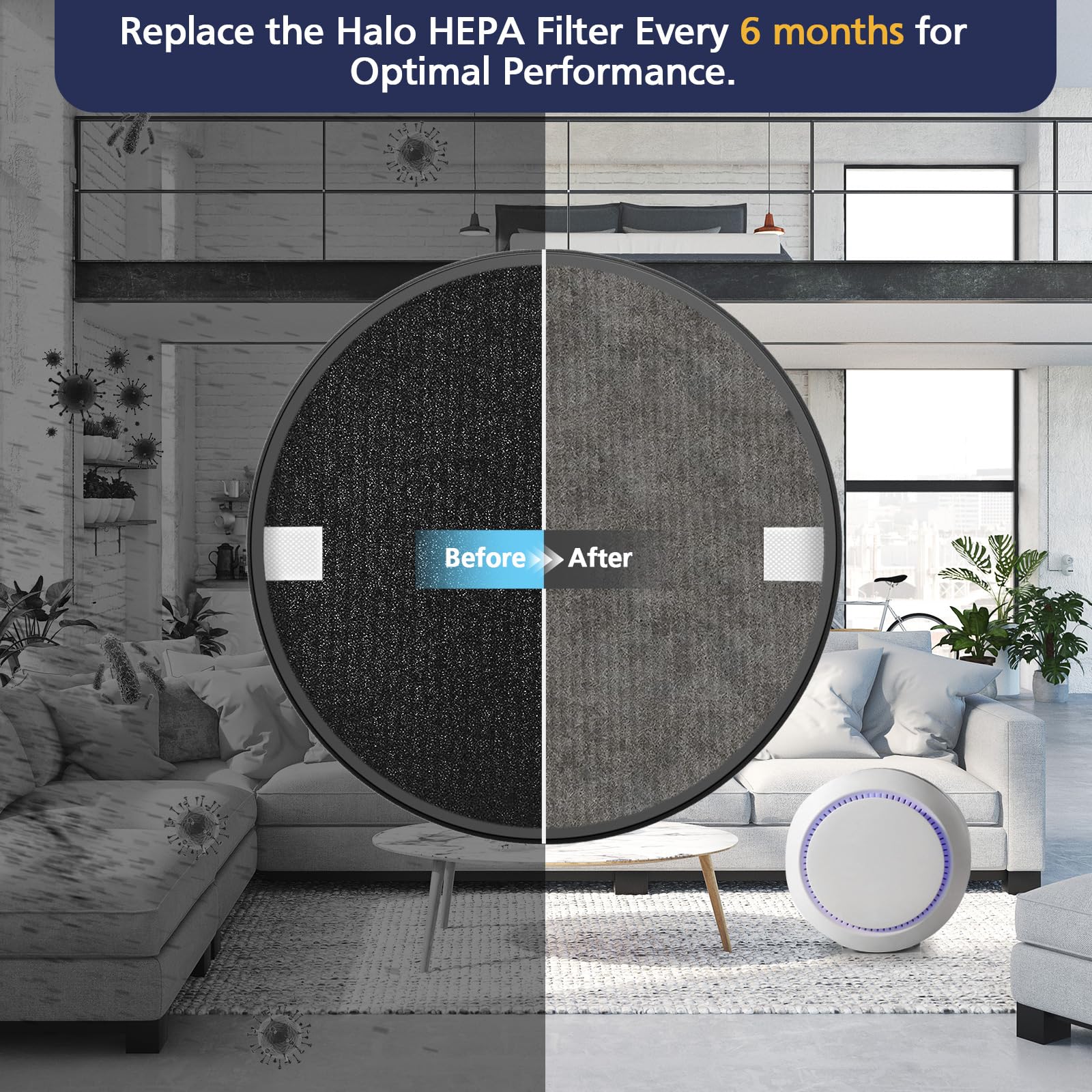 4 Pack Halo H13 True Hepa Replacement Filter, Compatible With Pure Enrichment Purezone Halo Air Puri Fier Model Peairdsk, 2 In 1