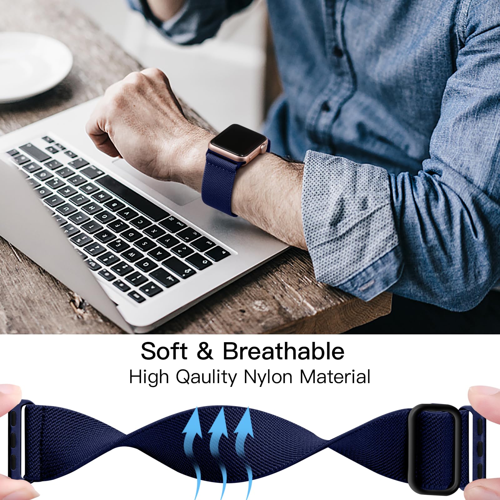 Lerobo Compatible With Apple Watch Band 38Mm 40Mm 41Mm Series 10 9 46Mm 44Mm For Men Women Se Stretchy Nylon Solo Loop Sport Str