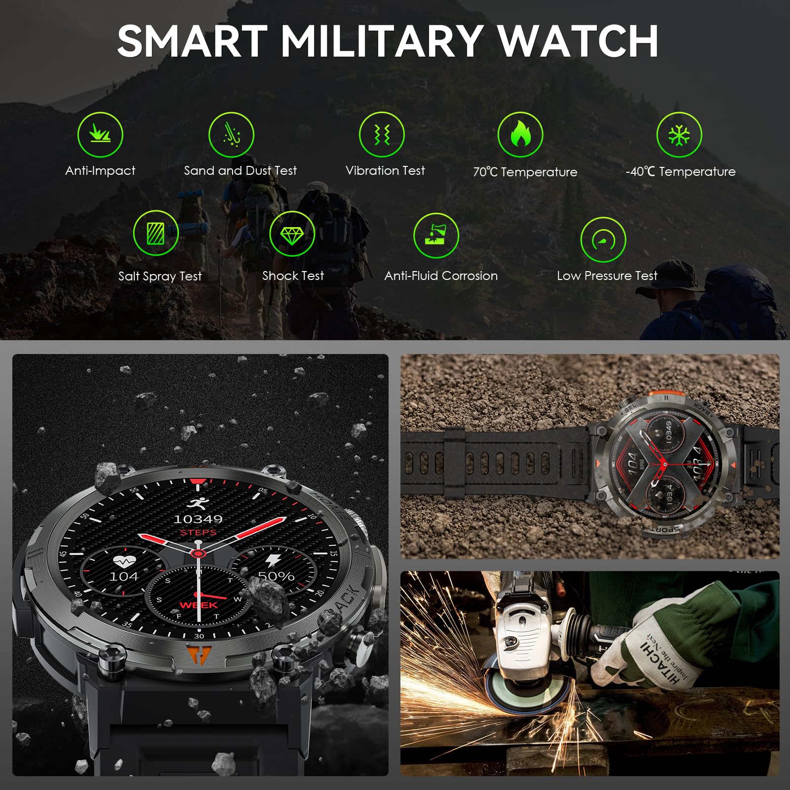 Military Smart Watch For Men With Led Flashlight, 1.45'' Hd Rugged Tactical Smartwatch (Call Receive/Dial), Outdoor Sports Fitne