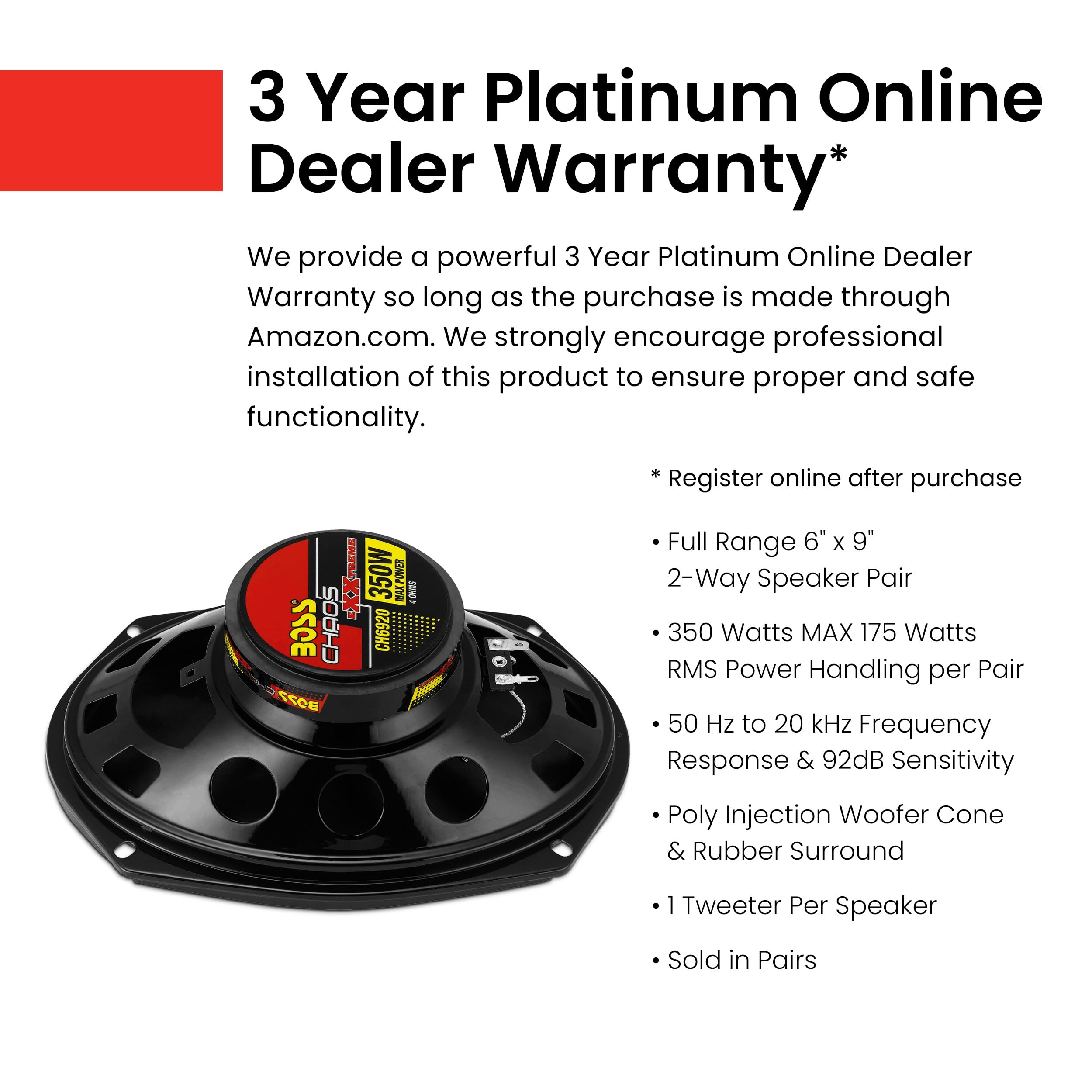 Boss Audio Systems Ch6920 Chaos Series 6 X 9 Inch Car Stereo Door Speakers   350 Watts Max, 2 Way, Full Range Audio, Tweeters, C