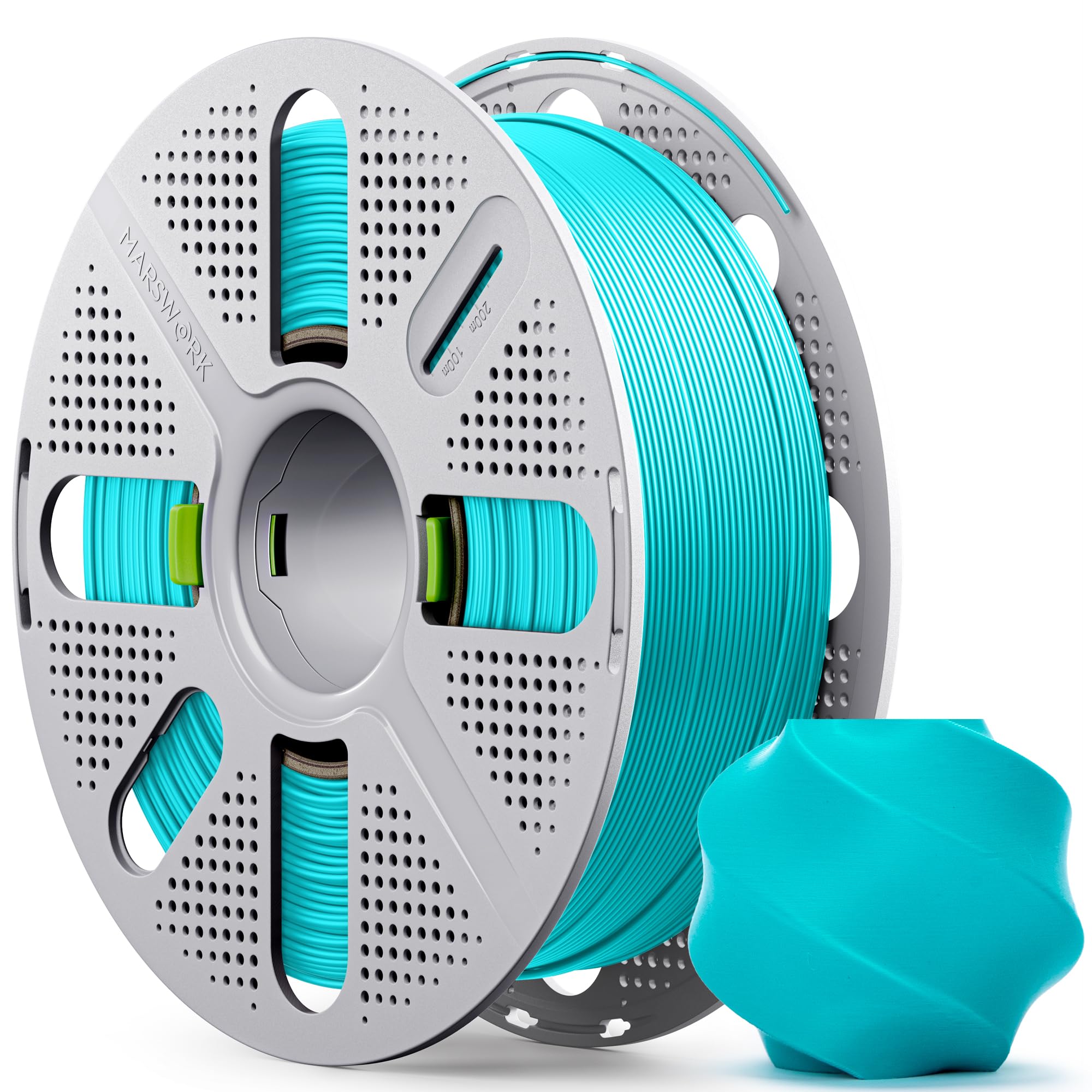 MarsWork PLA Basic, Pre-Dried Filament with Quick-Swap Reusable Spool 1kg (2.2lbs), 1.75mm 3D Printing Filament Teal, Compatible