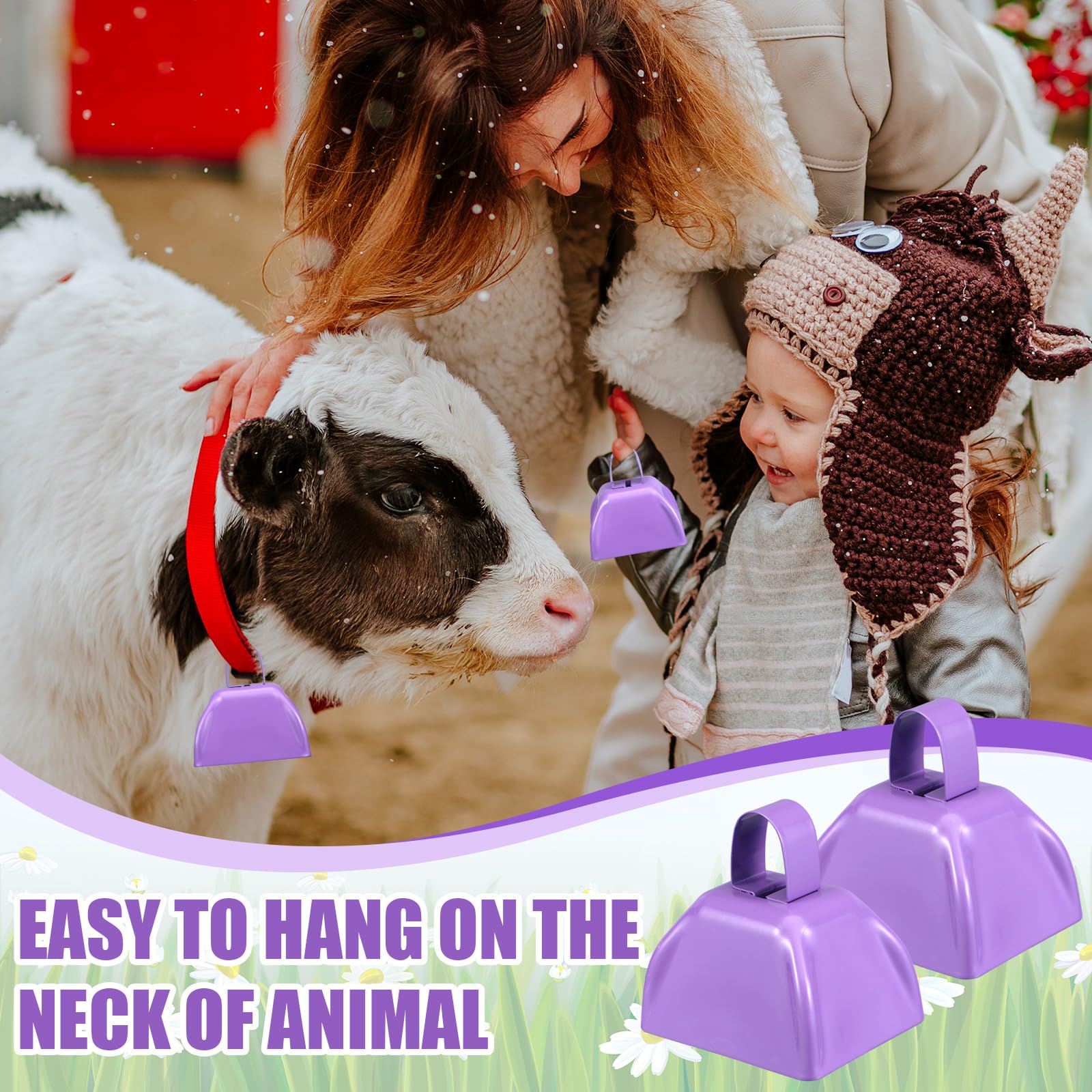 Therwen 12 Pack Metal Cow Bells Noise Makers With Handle 3 Inch Hand Percussion Cowbells Bulk Loud Call Bell For Sporting Events