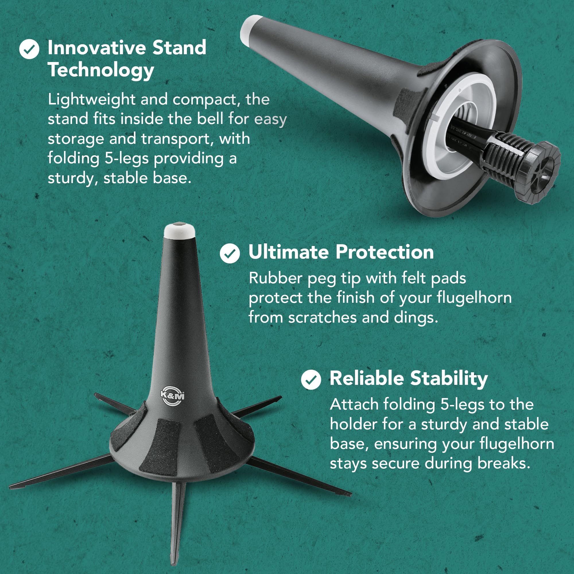 K&M Knig & Meyer 15240.000.55 Flugelhorn In-Bell 5 Leg Stand - Professional Grade For All Musicians - Lightweight & Compact - St