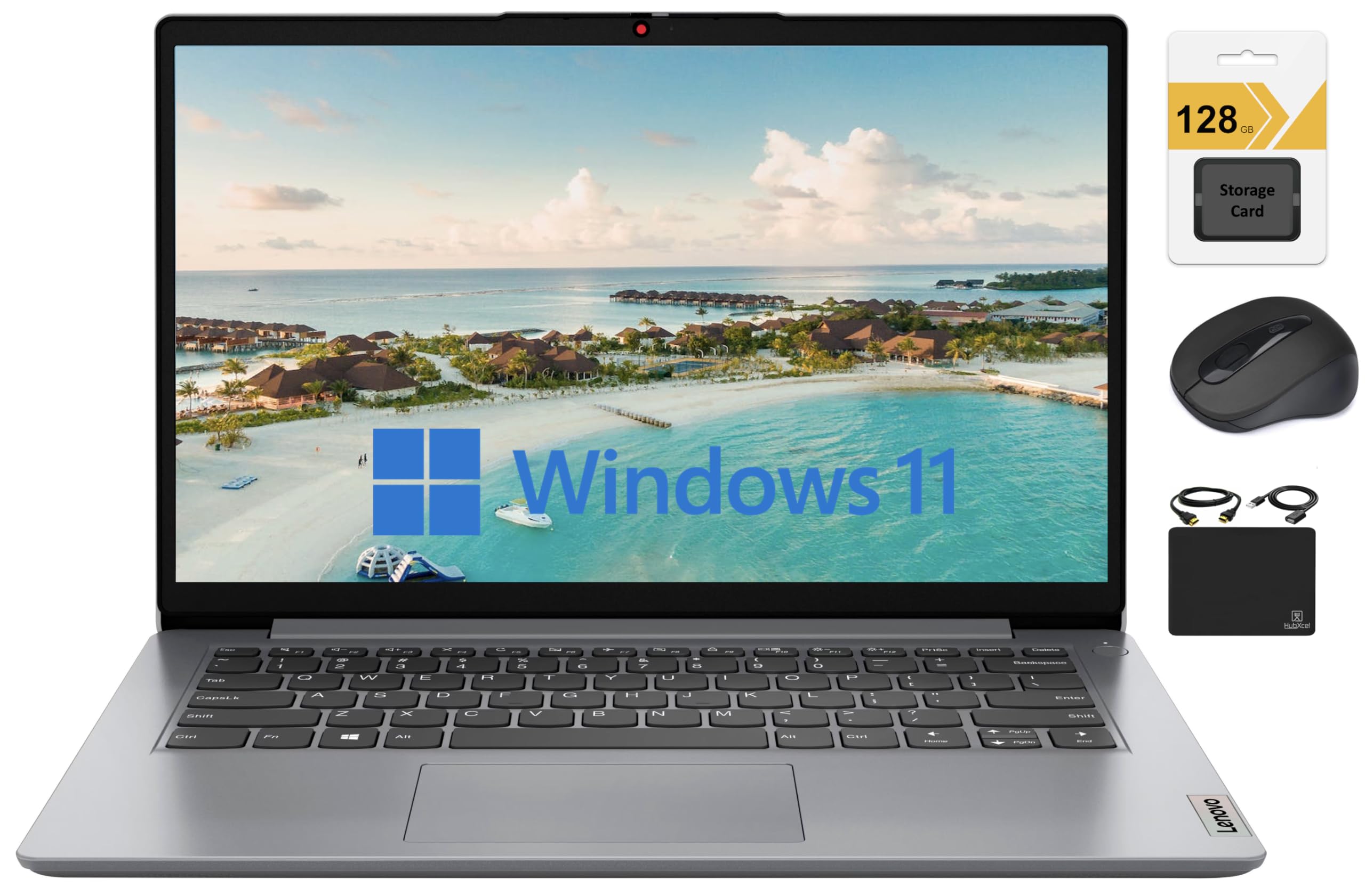 Lenovo Ideapad Laptop 2024 Premium, 14 HD Screen Thin Light, Intel Celeron N4020 (Upto 2.8GHZ), 4GB RAM, 256GB (128GB eMMC+ 128G