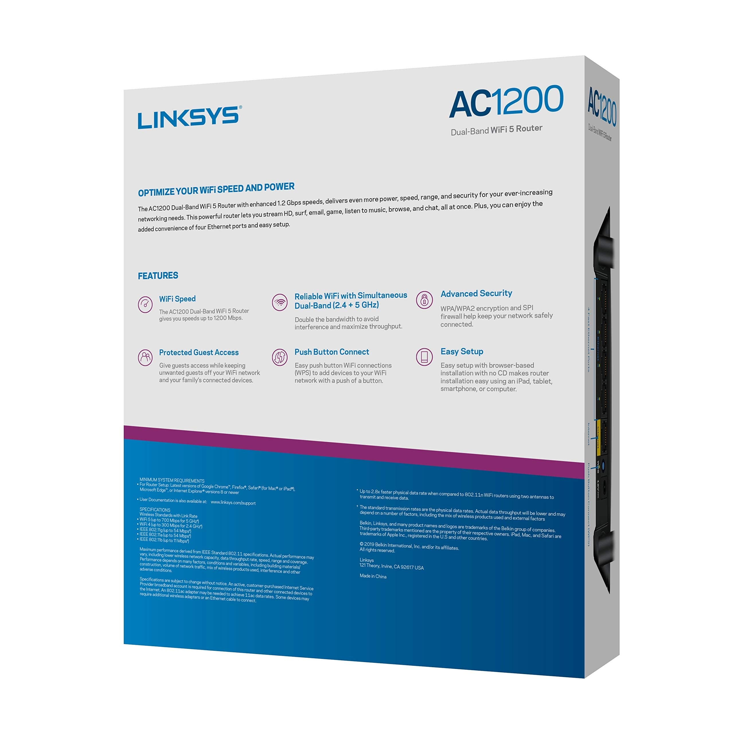 Linksys Wifi 5 Router Dual Band 1500 Sq. Ft Coverage 10+ Devices Parental Control Supports Guest Wifi Speeds Up To (Ac1200) 1.2G