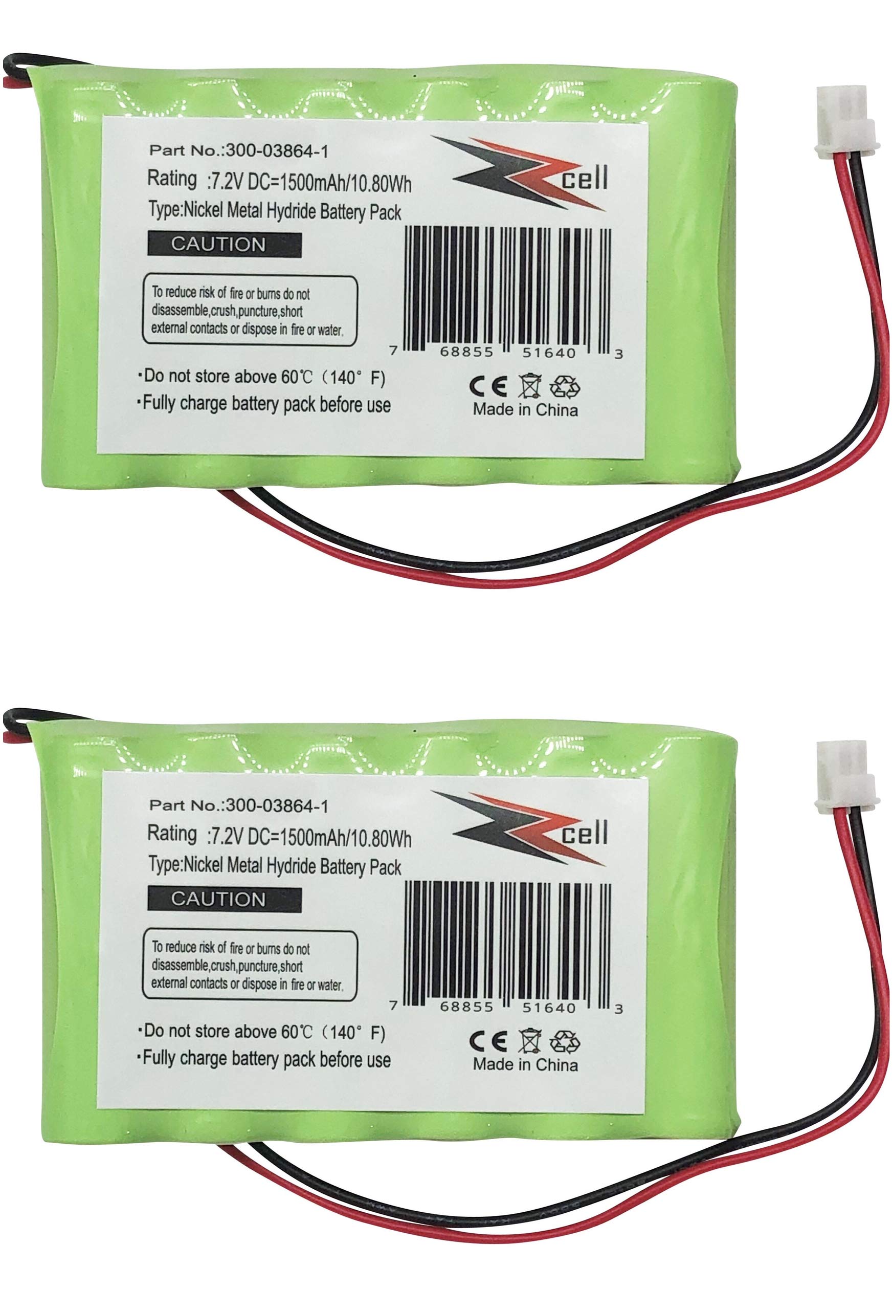 Zzcell 2 Pack Battery For Honeywell Alarm 300 03864 1, Lynx L3000, Lynx L5000, Lynx L5100, Ademco 300 03865, 7.2V, 1500Mah (Note: Please Check Part Number Before Purchase  Battery Connector  2 Prong)