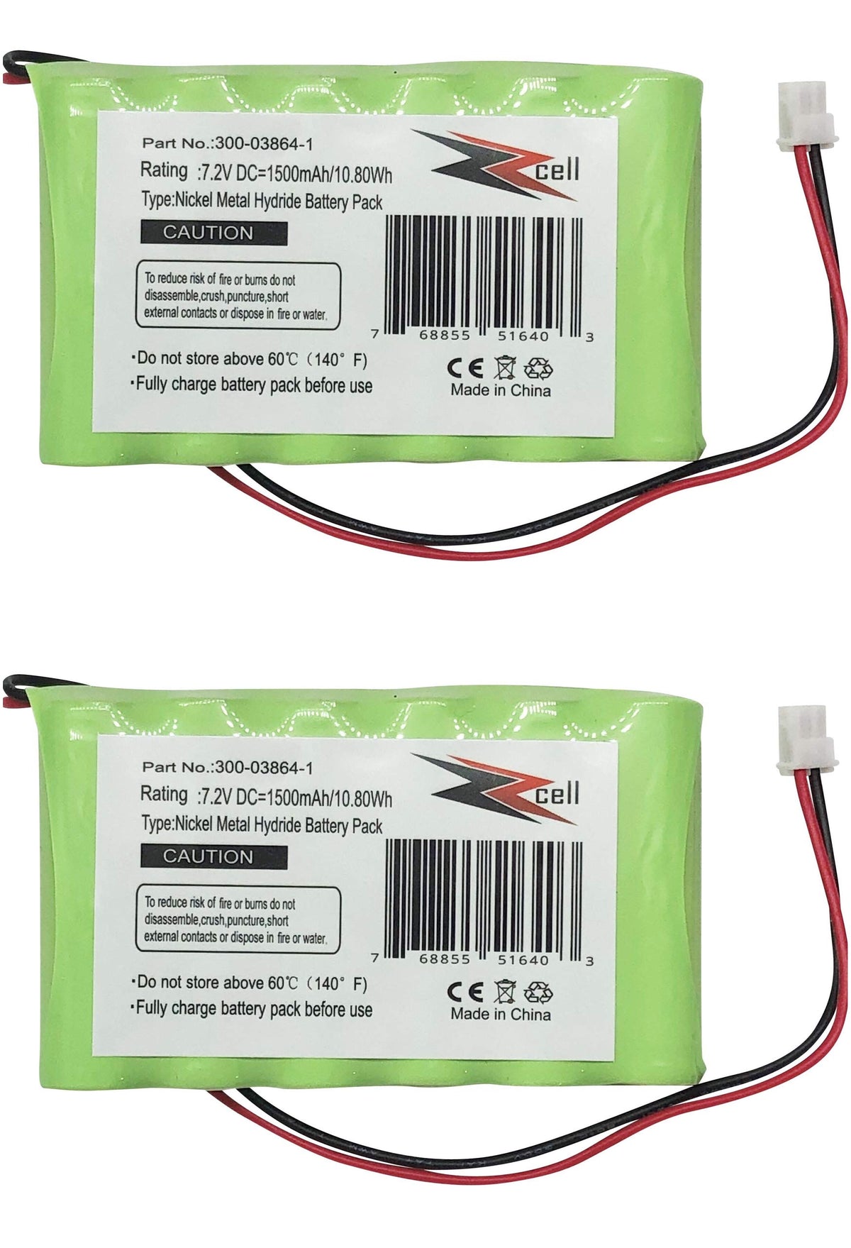 Zzcell 2 Pack Battery For Honeywell Alarm 300 03864 1, Lynx L3000, Lynx L5000, Lynx L5100, Ademco 300 03865, 7.2V, 1500Mah (Note: Please Check Part Number Before Purchase  Battery Connector  2 Prong)