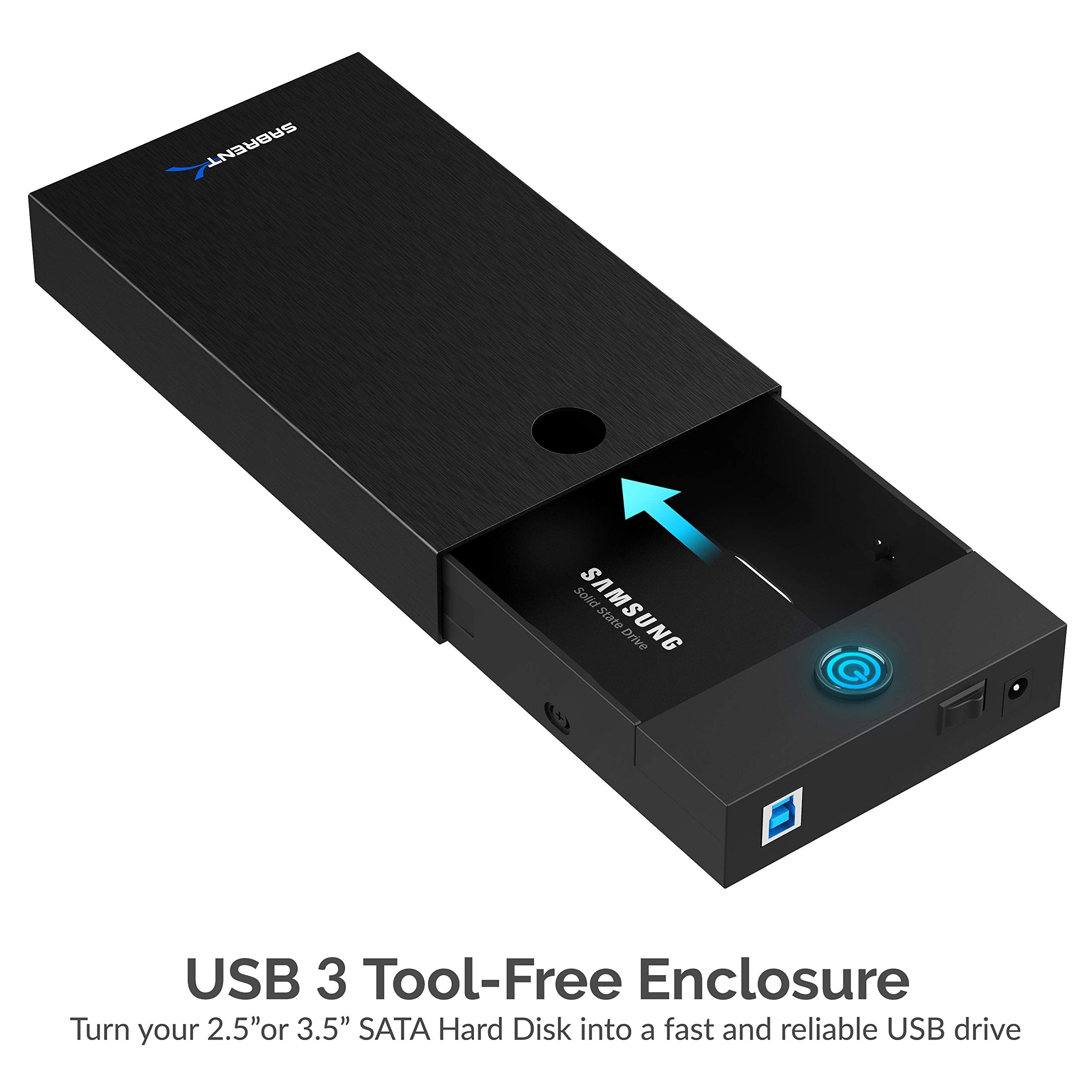 Sabrent Usb 3.0 2.5/3.5In Sata Hard Drive Enclosure, Tool Free, Aluminum Shell, Abs Tray, Shock Absorption, Led, Usb 1.1/2.0 Com