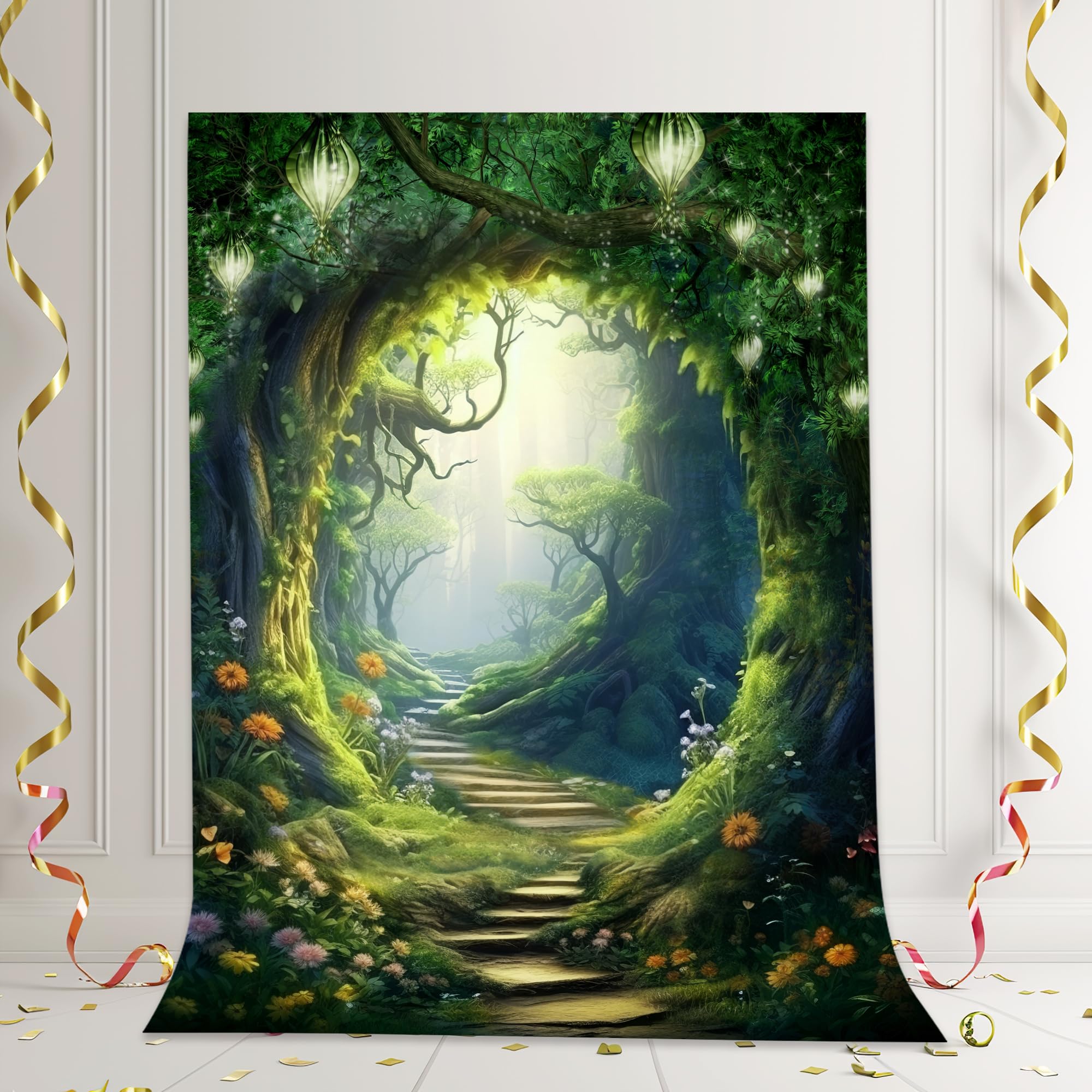 Omifly Enchanted Woodland 6Wx8H Backdrop For Photography Wonderland Fairy Tale Greenery Garden Green Tree Spring Background Part