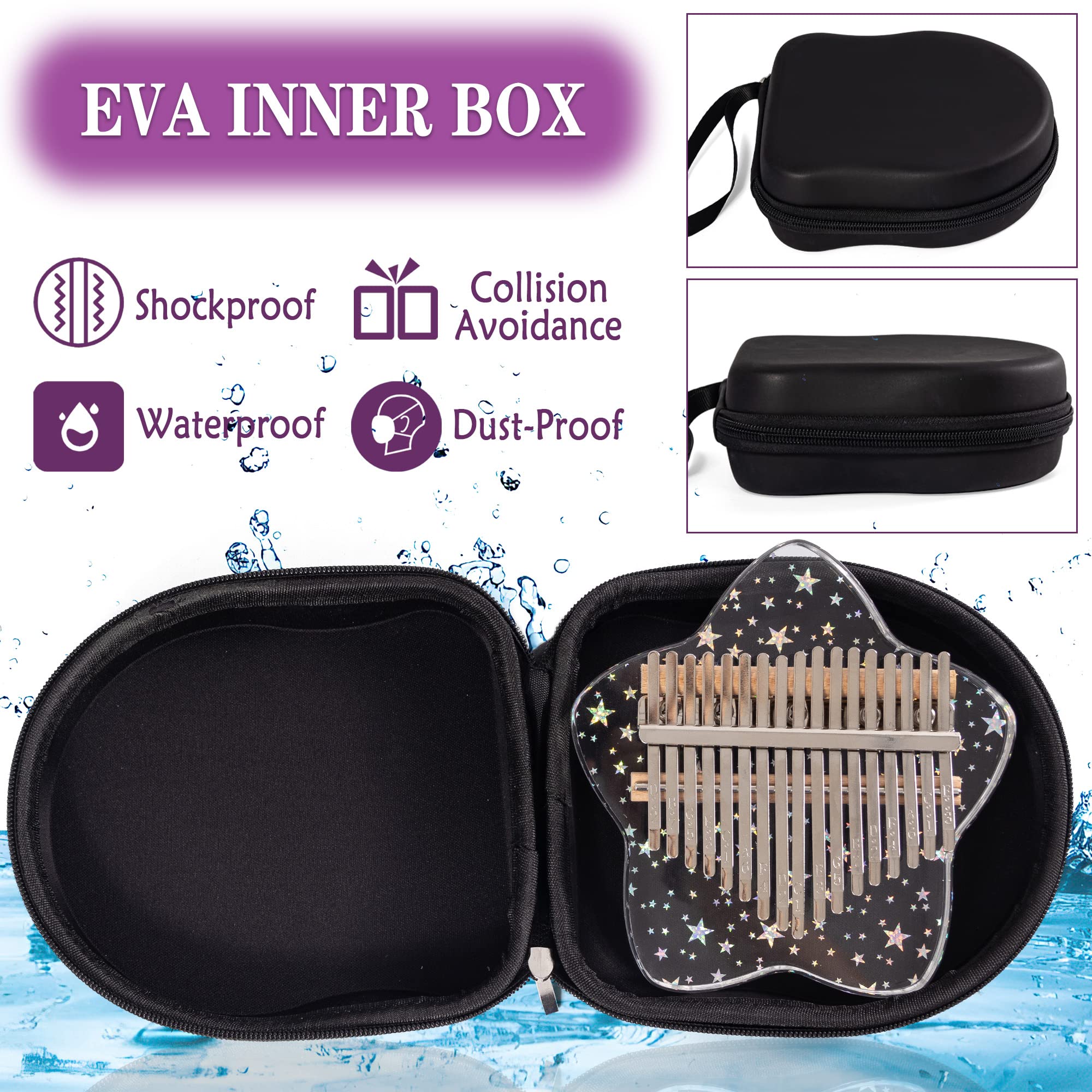 LUCKIPLUS 17 Keys Kalimba Thumb Piano - Star Crystal Acrylic Portable Mbira for Kids & Adults - Perfect Christmas Gift with Tune Hammer & Instructions