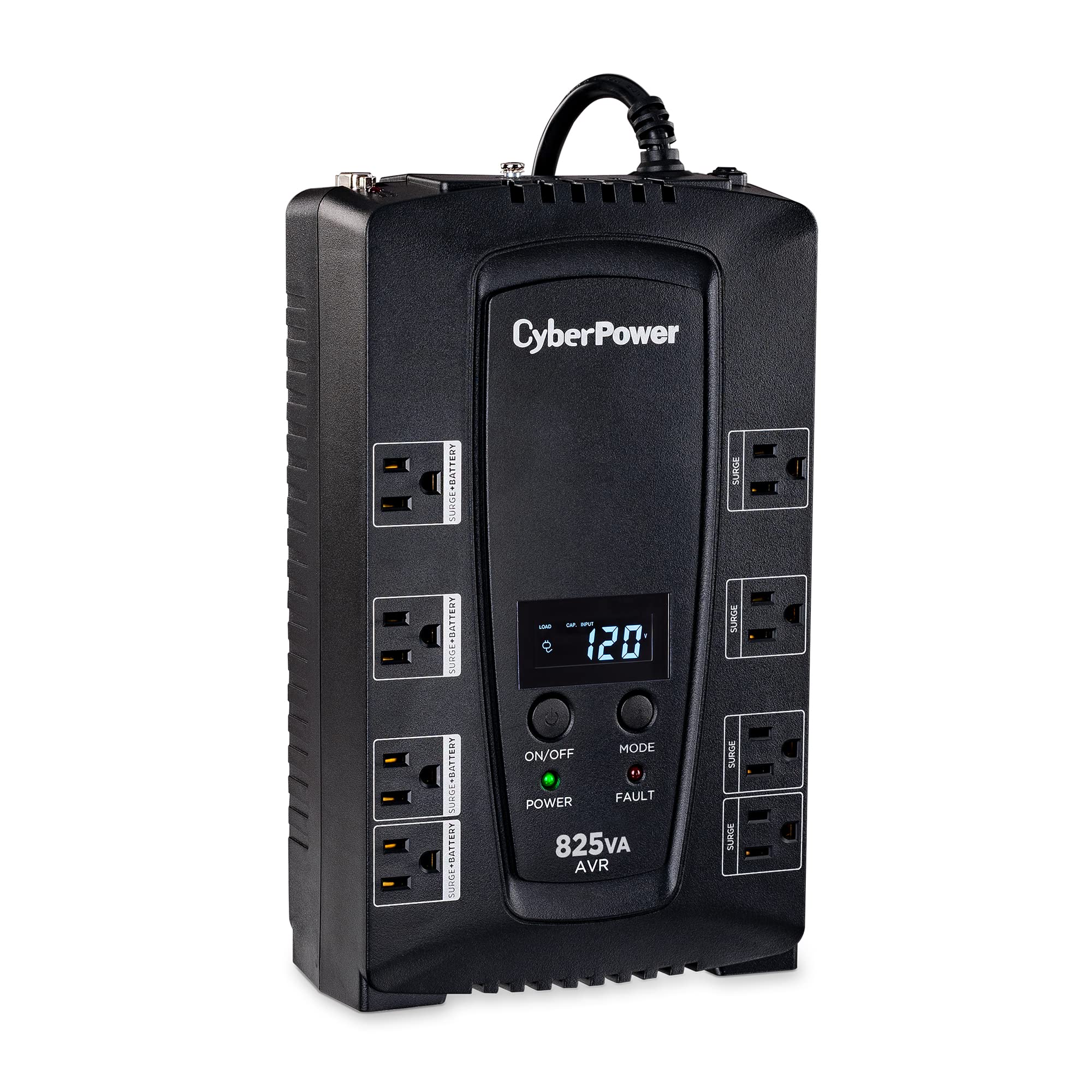 Cyberpower Cp825Avrlcd Intelligent Lcd Ups System, 825Va/450W, 8 Outlets, Avr, Compact Black
