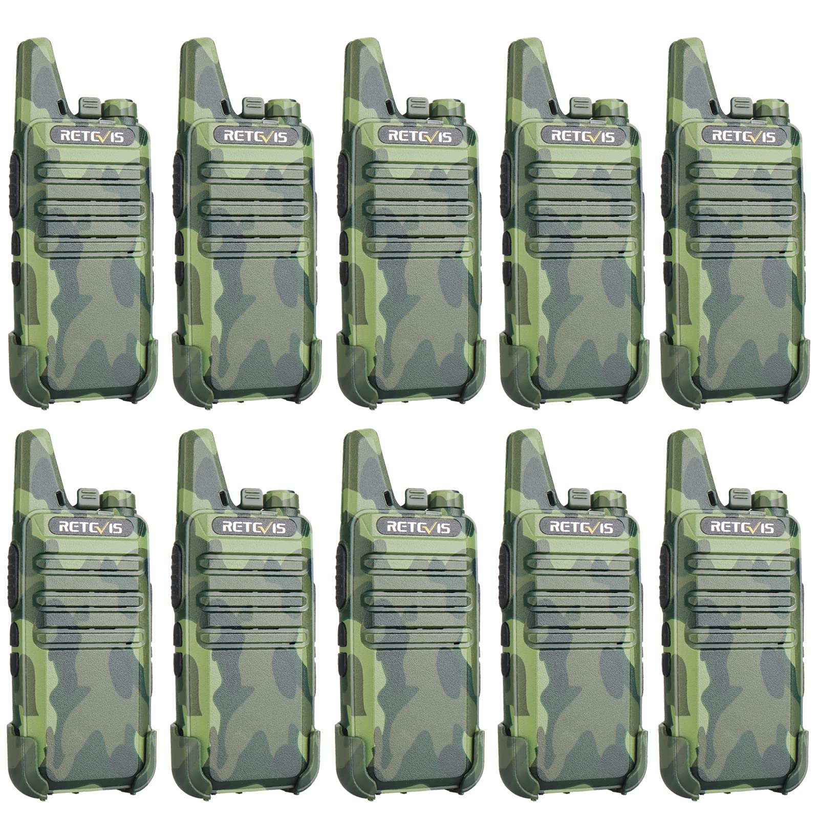 Retevis Rt22 Walkie Talkies Rechargeable, Portable Two Way Radios Long Range, Camouflage, Mini, Lightweight, Vox Hands Free, Handheld 2 Way Radios For Adults Hunting School Restaurant (10 Pack)