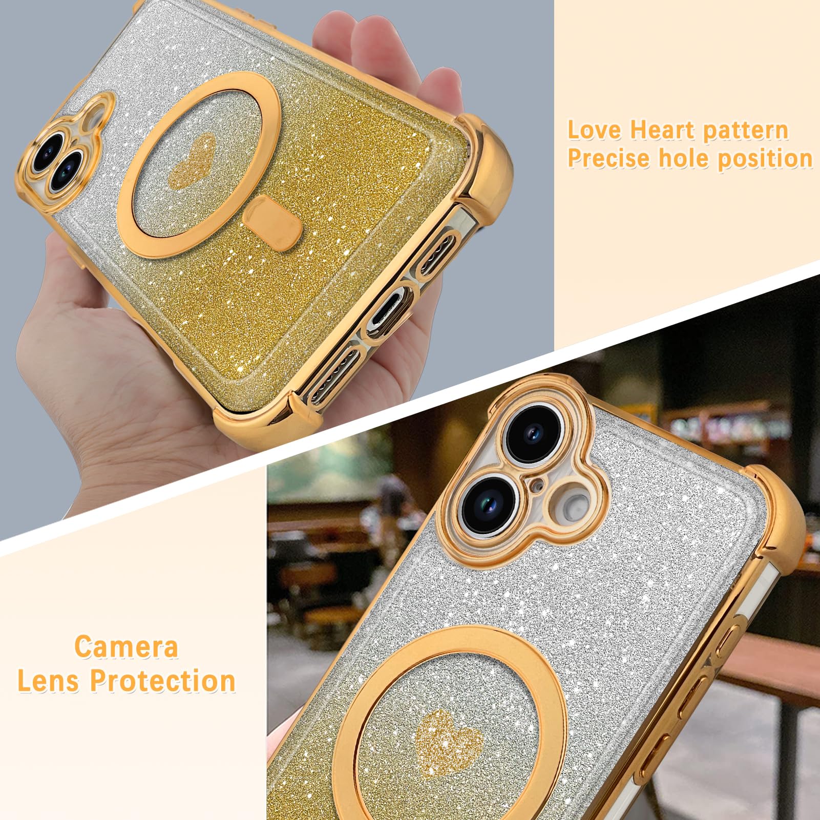 Tharlet Magnetic For Iphone 16 Plus Case [Compatible With Magsafe] Glitter Cute Love Luxury Plating Plating Bling Clear Phone Ca