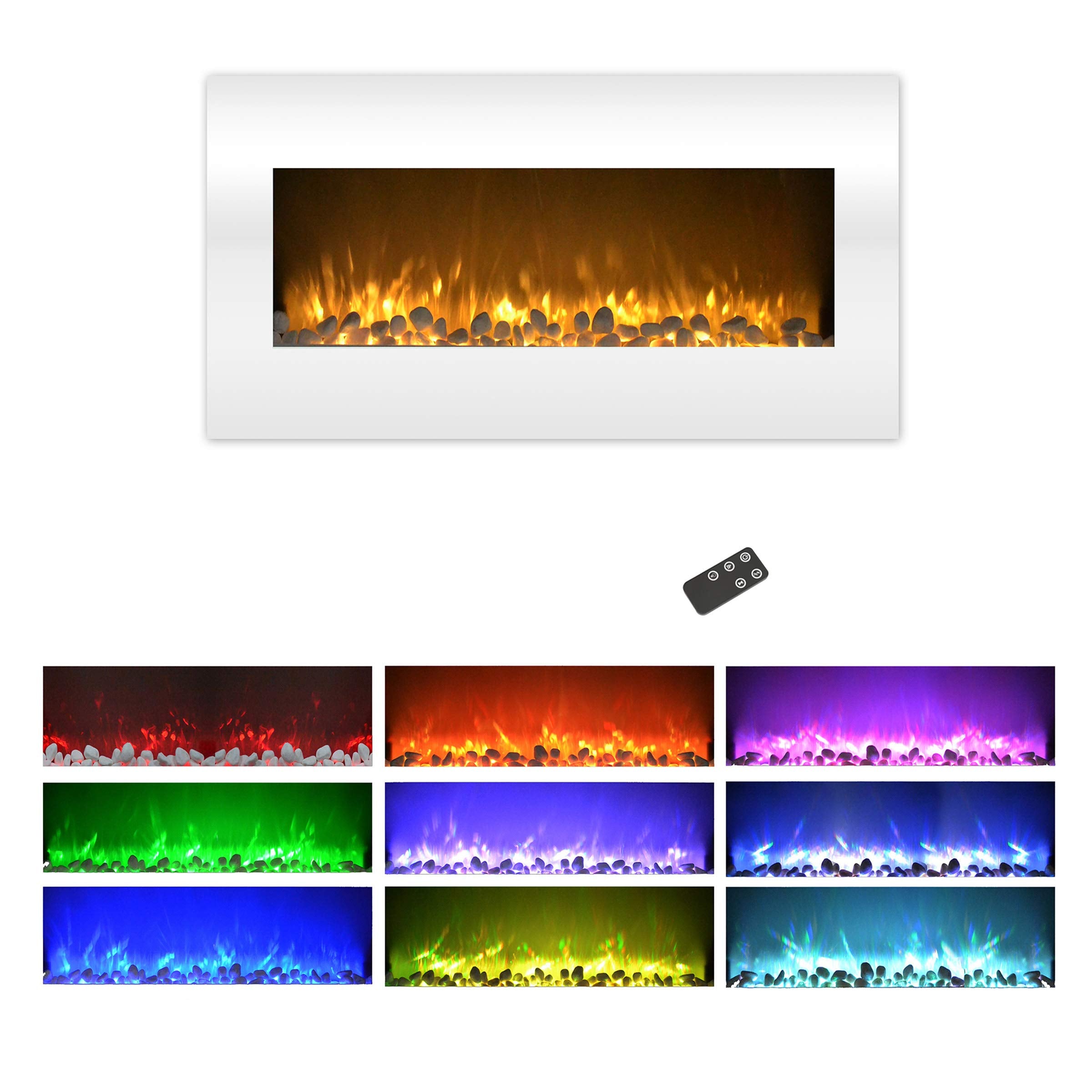 Northwest 36-Inch Wall Mounted Electric Fireplace - 10-Color LED Flame and 3 Media Backgrounds with Adjustable Brightness and Re