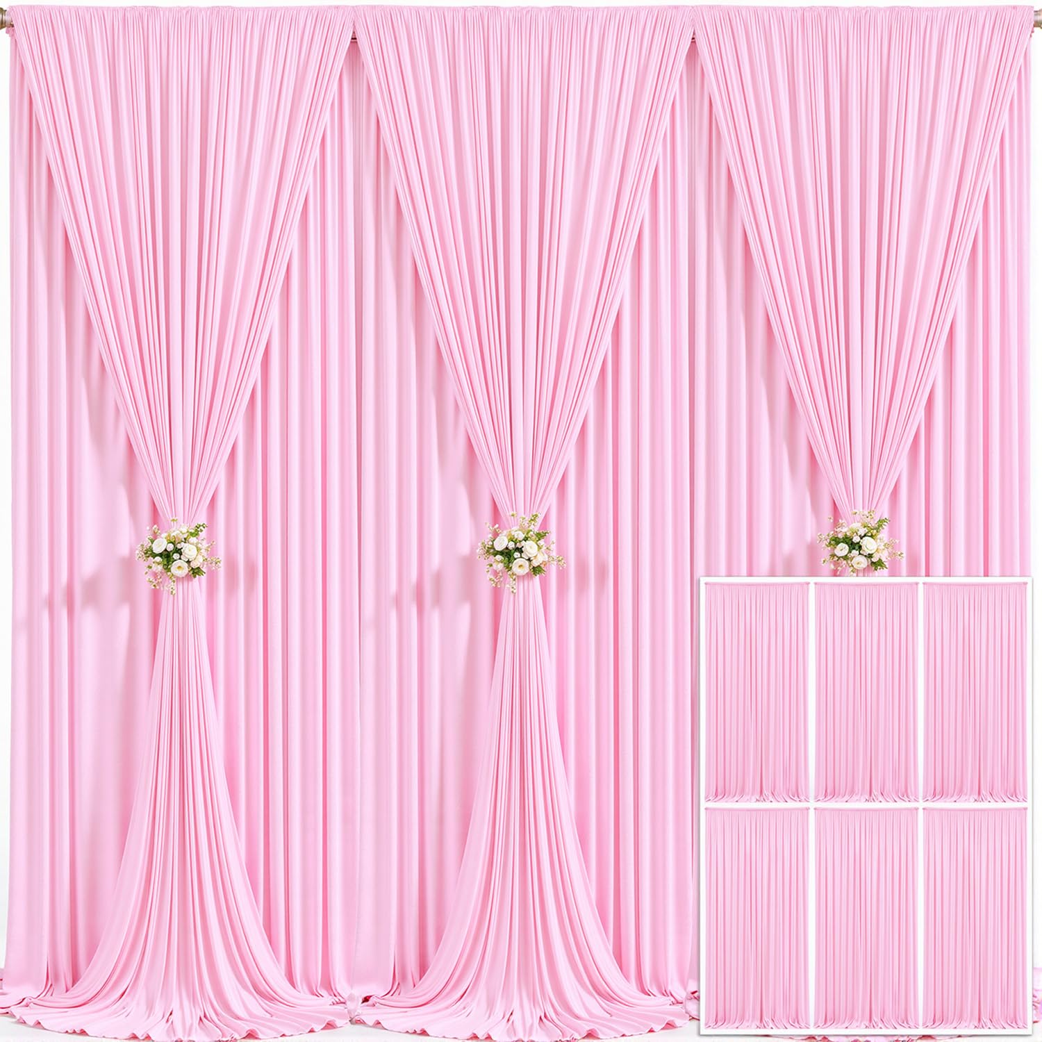 6 Panels Pink Backdrop Curtain for Parties Baby Shower Wrinkle Free Pink Photo Curtains Backdrop Drapes Fabric Decoration for We
