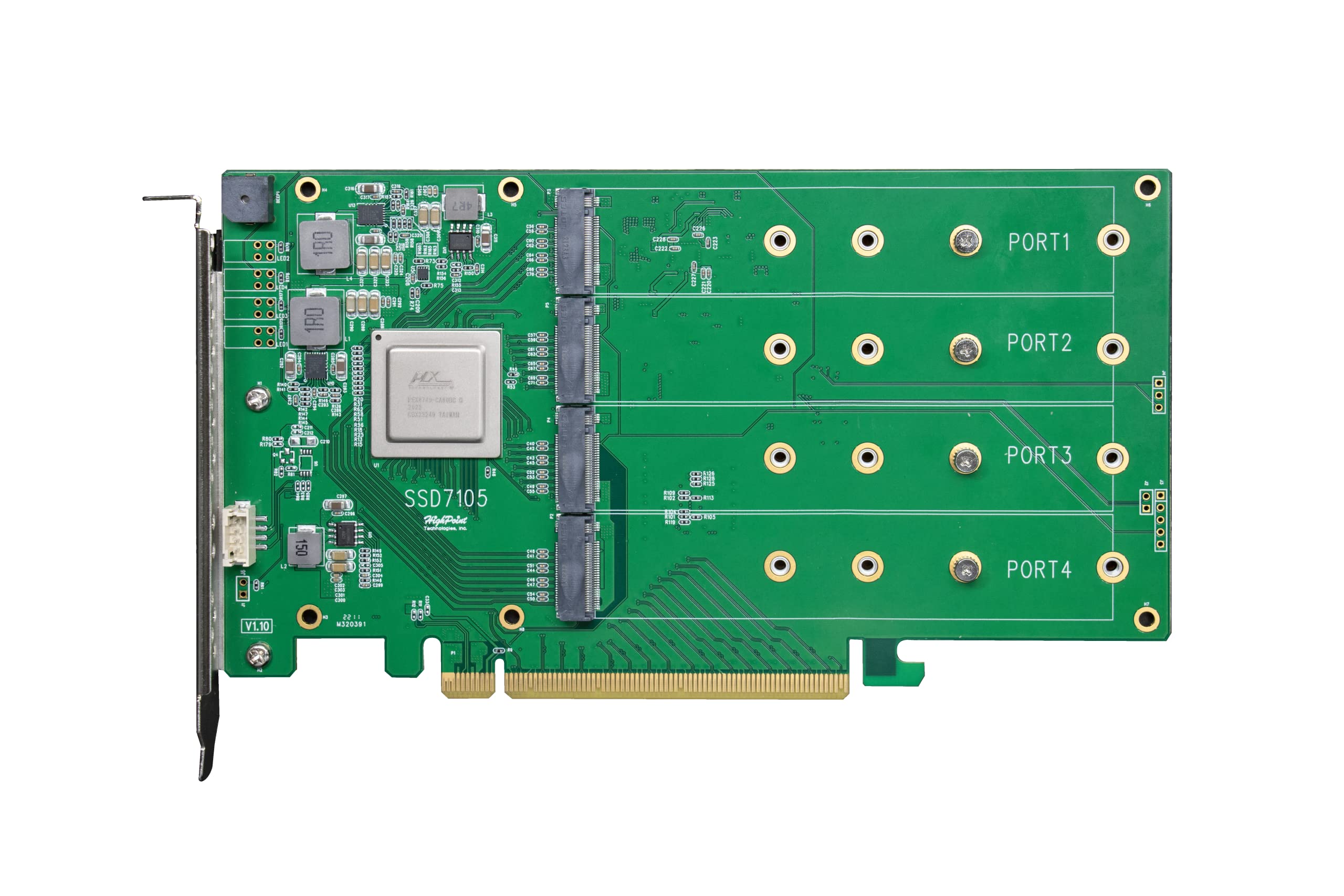Highpoint 4 Port M.2 Ssd7105 Pcie Gen3 Bootable Nvme Raid Controller For Windows & Linux Systems.