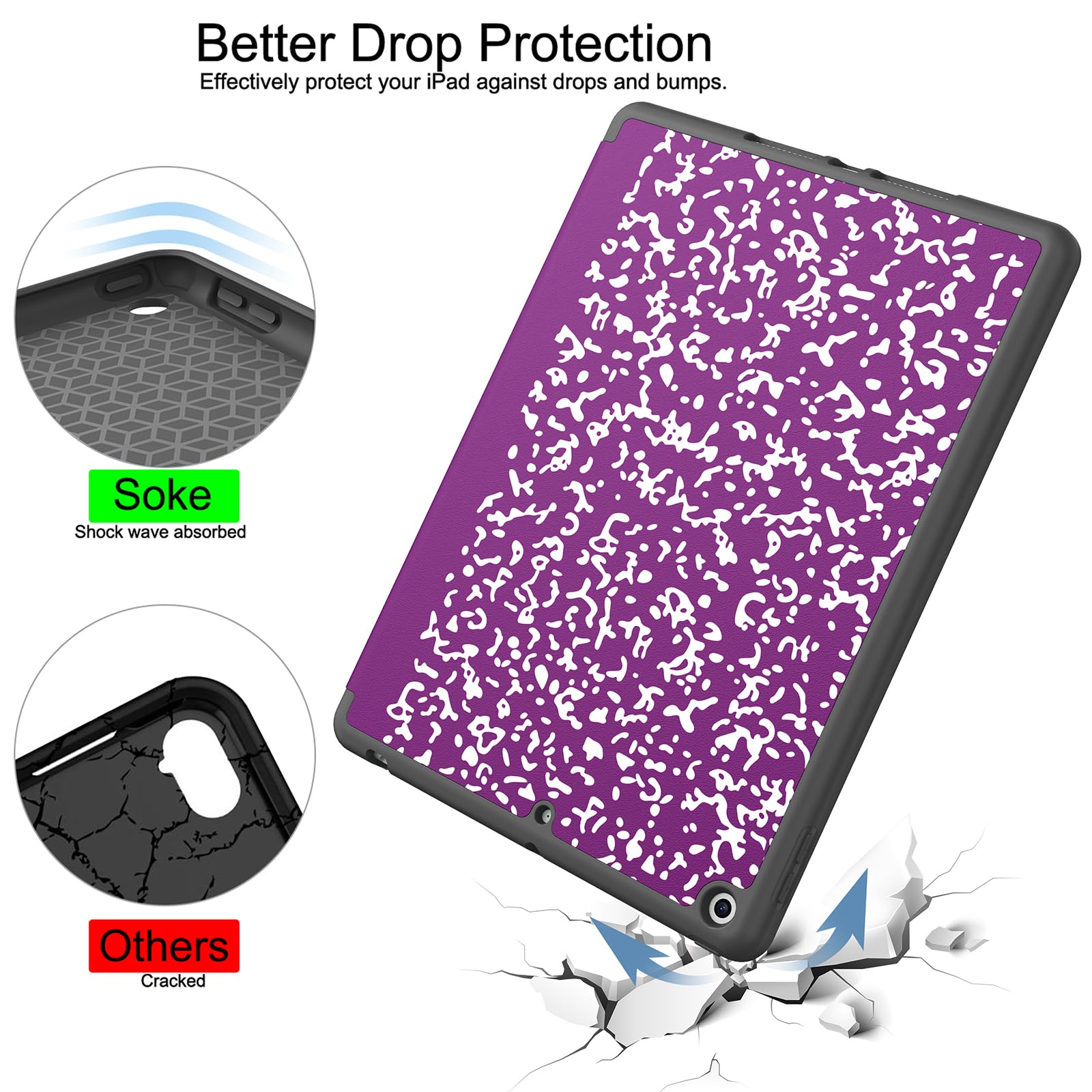 Soke Case For Ipad 9Th Generation 2021/8Th Gen 2020/7Th Gen 2019 With Pencil Holder   Premium Shockproof Case With Soft Tpu Back Cover & Auto Sleep/Wake For Ipad 10.2 Inch, B Book Violet