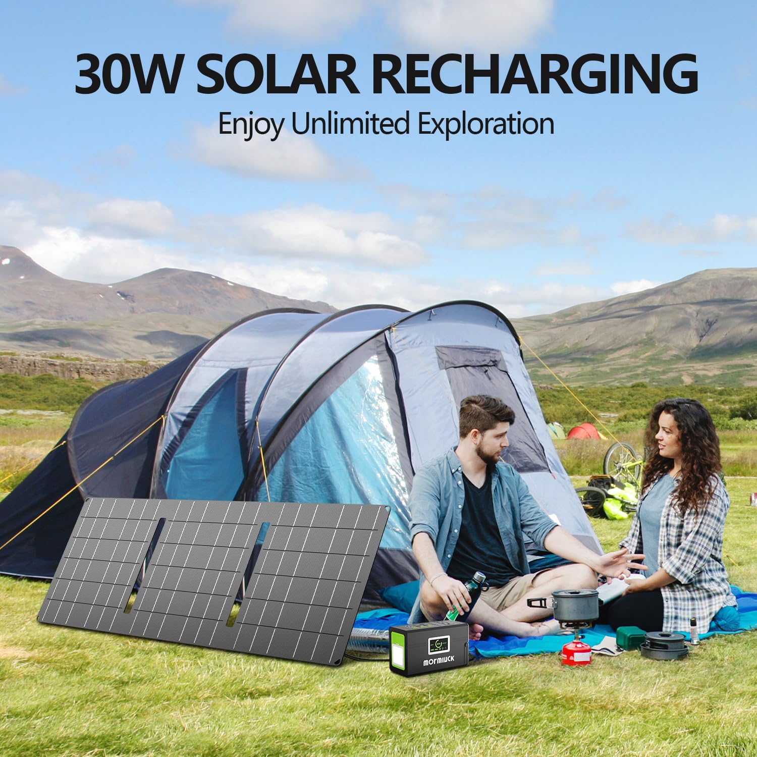 Mormluck Solar Generator, 127W(Peak 150W) 88.8Wh Portable Power Station With 30W Solar Panel, 110V Lithium Battery Pack With Ac