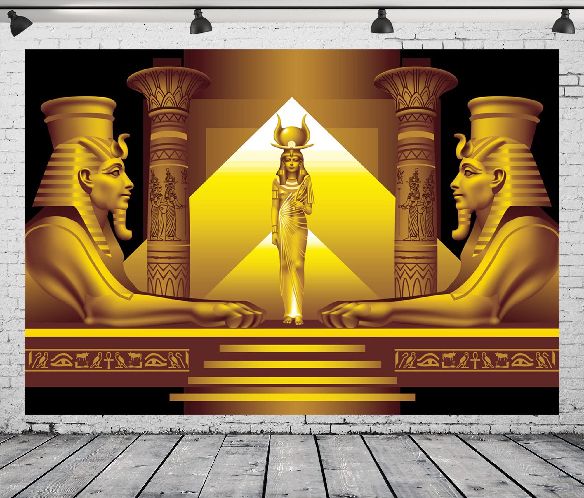 Beleco 7X5Ft Fabric Golden Egypt Temple Backdrop Palace Hall Stairway Egyptian Pyramid Pharaoh Sphinx Egypt Queen Cleopatra Phot