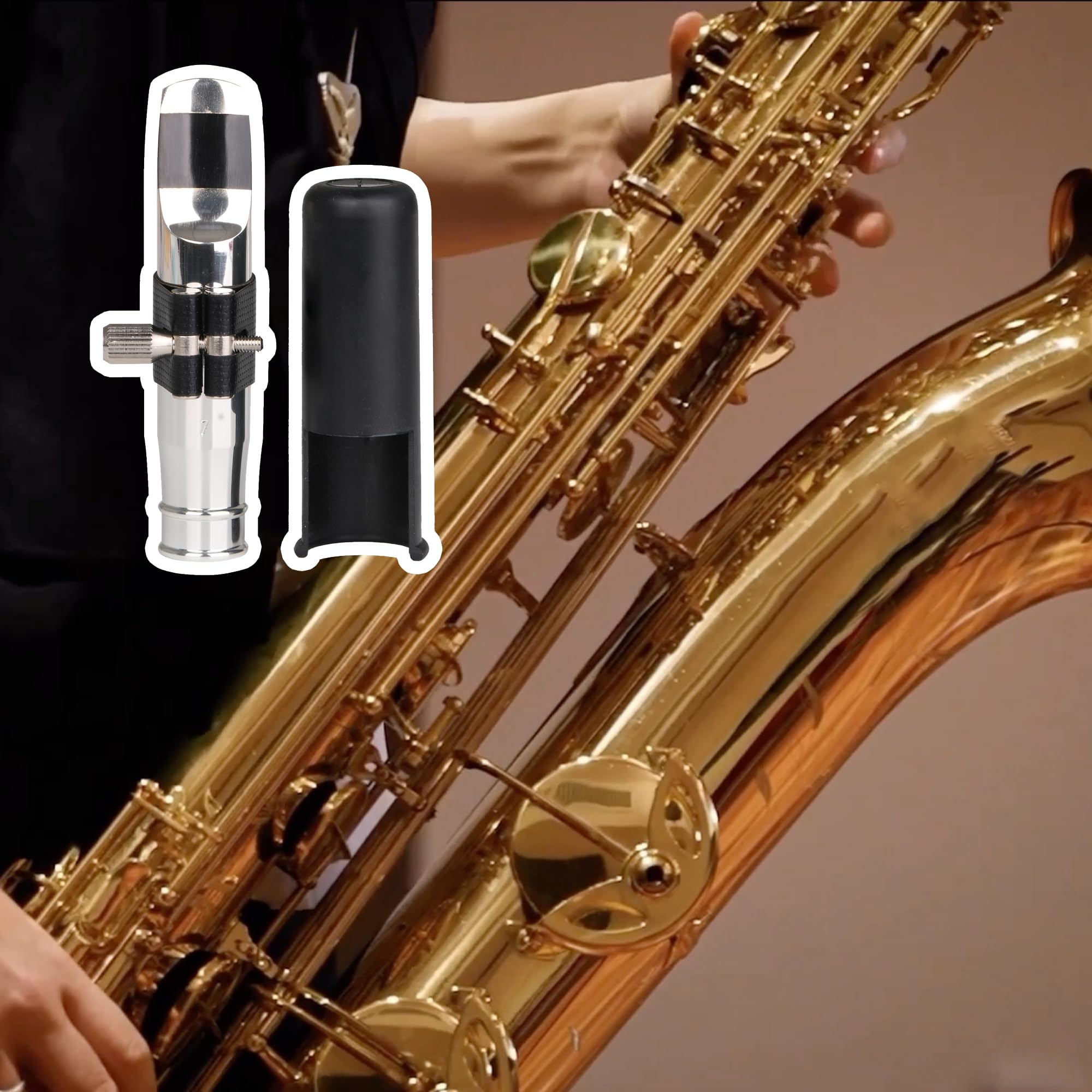 Yibuy Tenor Saxophone Mouthpiece Set Silver 7# Saxophone Replacement Parts