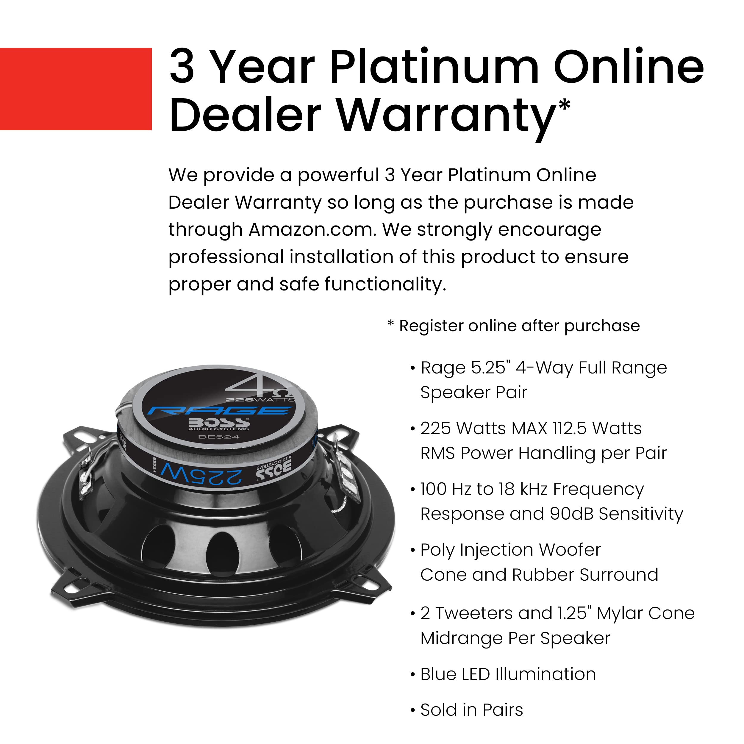 Boss Audio Systems Be524 Rage Series 5.25 Inch Car Door Speakers   225 Watts (Pair), 4 Way, Full Range, Coaxial, Tweeters, Sold