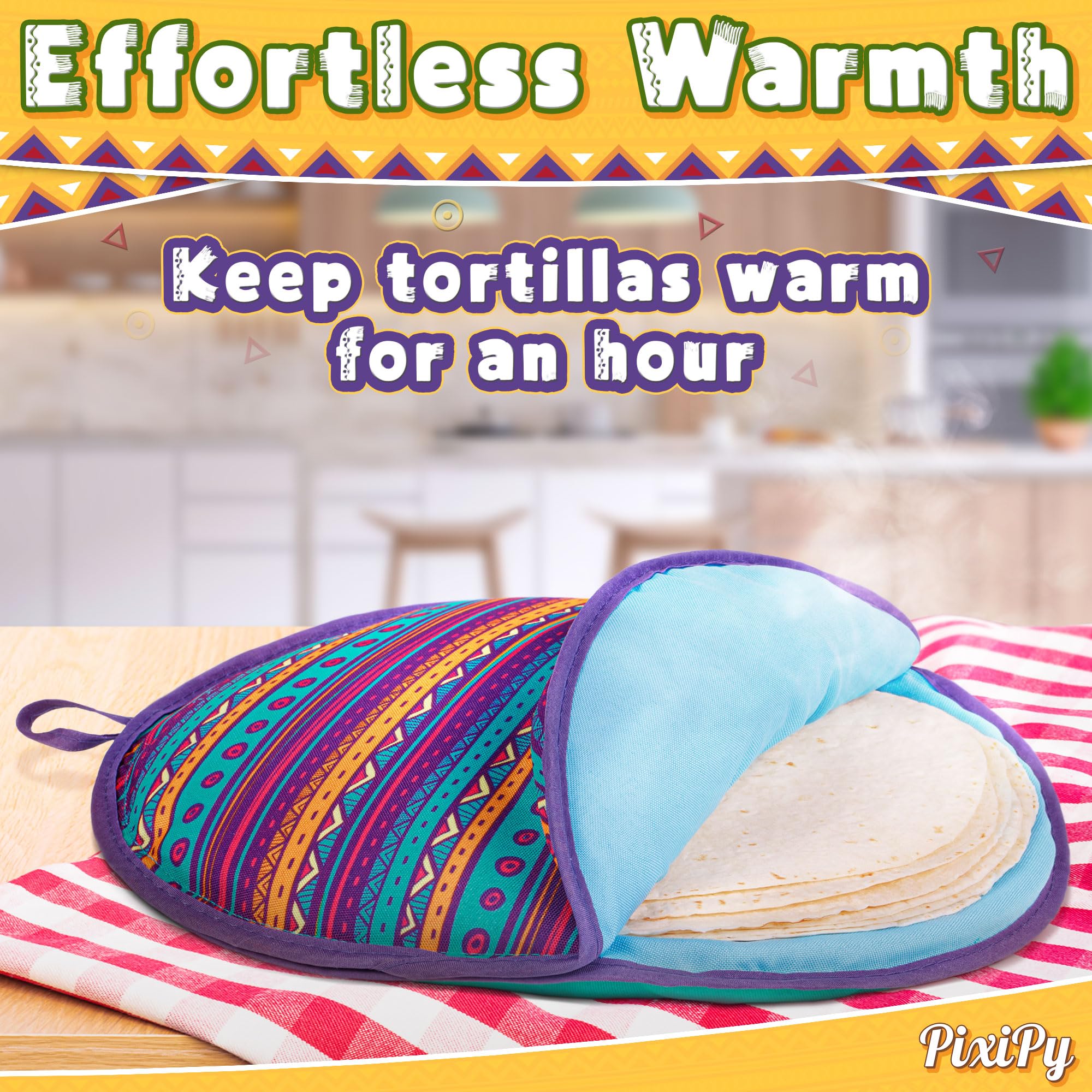 Tortilla Warmer Pouch (Multicolor, 12 Inch), Microwavable Fabric Tortilla Heater Pouch To Keep Tortillas Soft & Warm, Insulated
