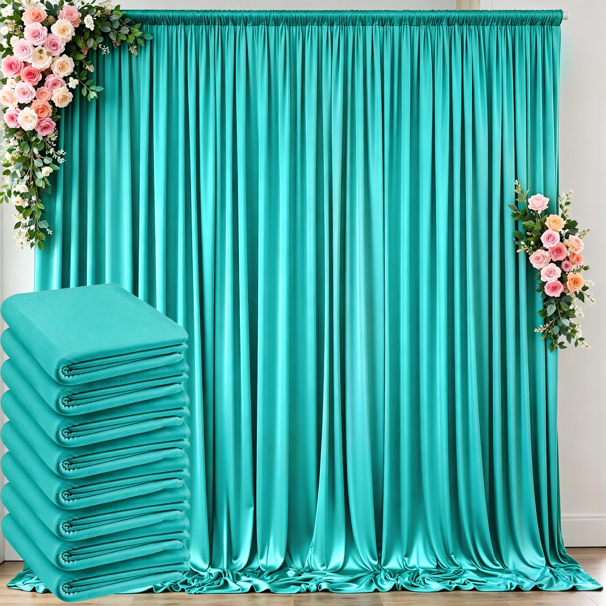 10 ft x 40 ft WWrinkle Free Turquoise Backdrop Curtain for Parties, Thick Polyester Teal Photo Backdrop Drapes,8 Panels 5ft x 10