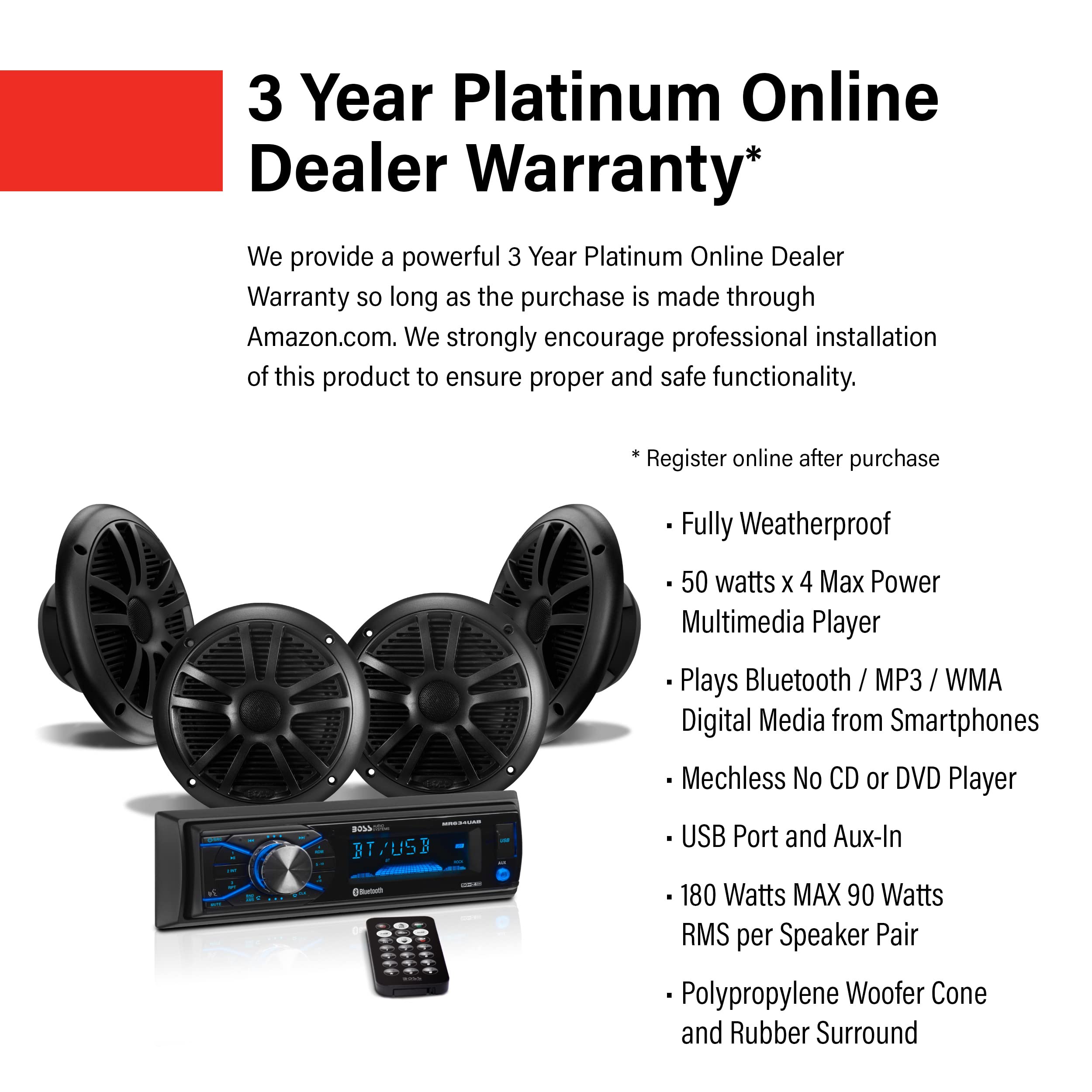 Boss Audio Systems Mcbk634B.64 Weatherproof Marine Receiver Speaker Package   Mr634Uab Receiver, Usb, Am/Fm Radio, No Cd Player,