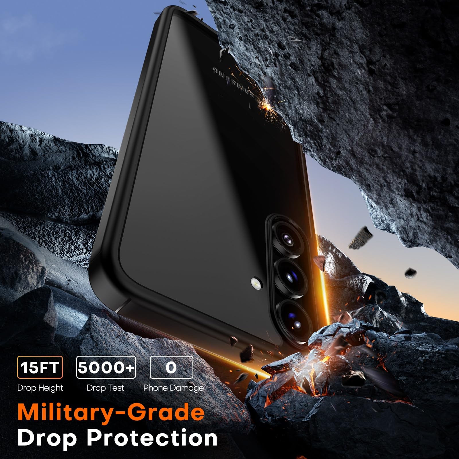 Tauri 3 In 1 For Samsung Galaxy S24 Fe Case Black, [Not Yellowing] With 2 Tempered Glass Screen Protectors, Scratch Resistant Ba