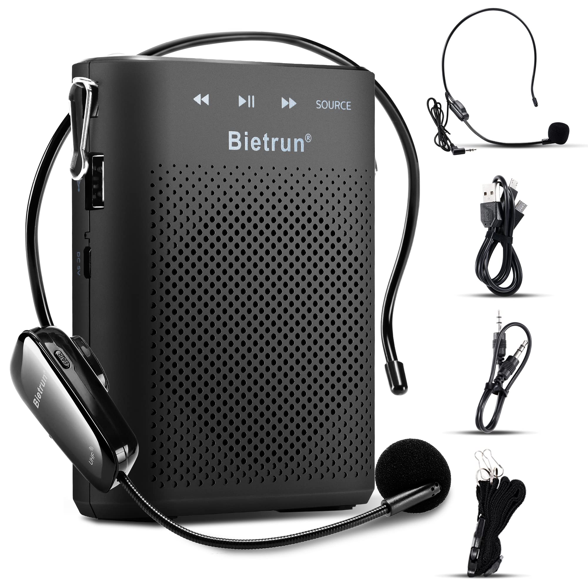 Bietrun Voice Amplifier for Teachers with Bluetooth, Portable Rechargeable Wireless Voice Amplifier with Headset Microphone Port