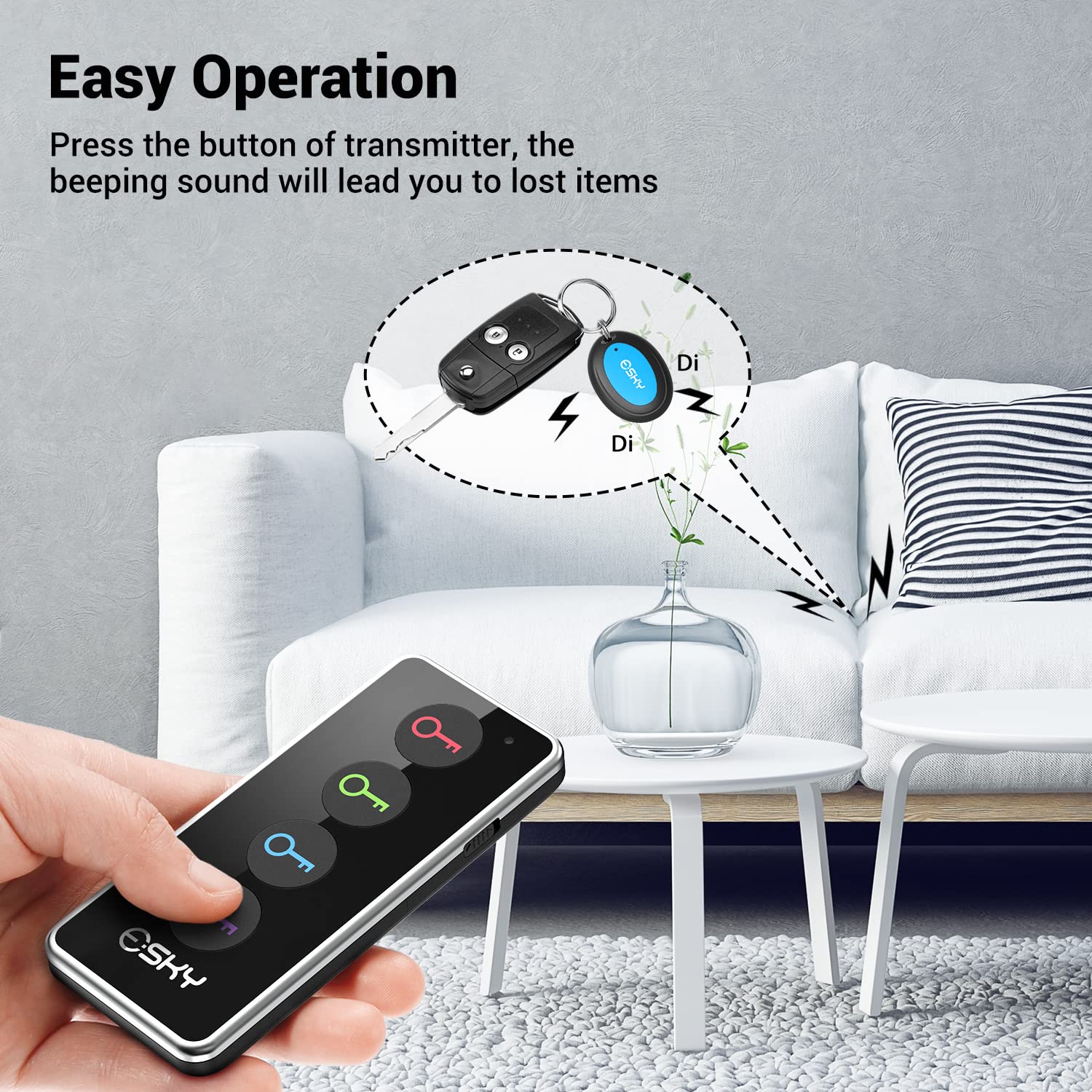 Esky Key Finder Locator With Sound, 85Db Item Trackers With 131Ft Range Beeper Tags, Wireless Key Finders For Finding Keys Walle