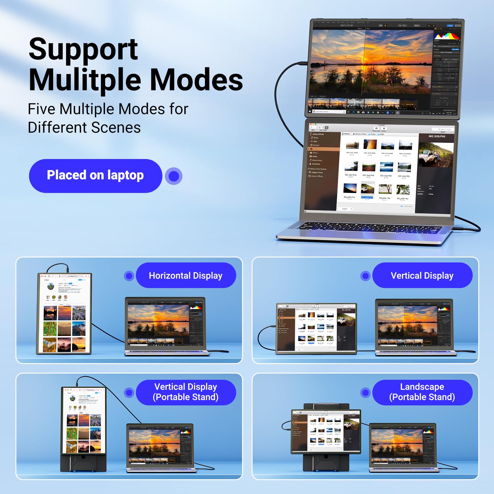 Ygretyrjh 16.1 Laptop Screen Extender, 1200P Fhd Portable Monitor For Laptop, 360 Rotating, Plug & Play, Detachable Stand, Heigh