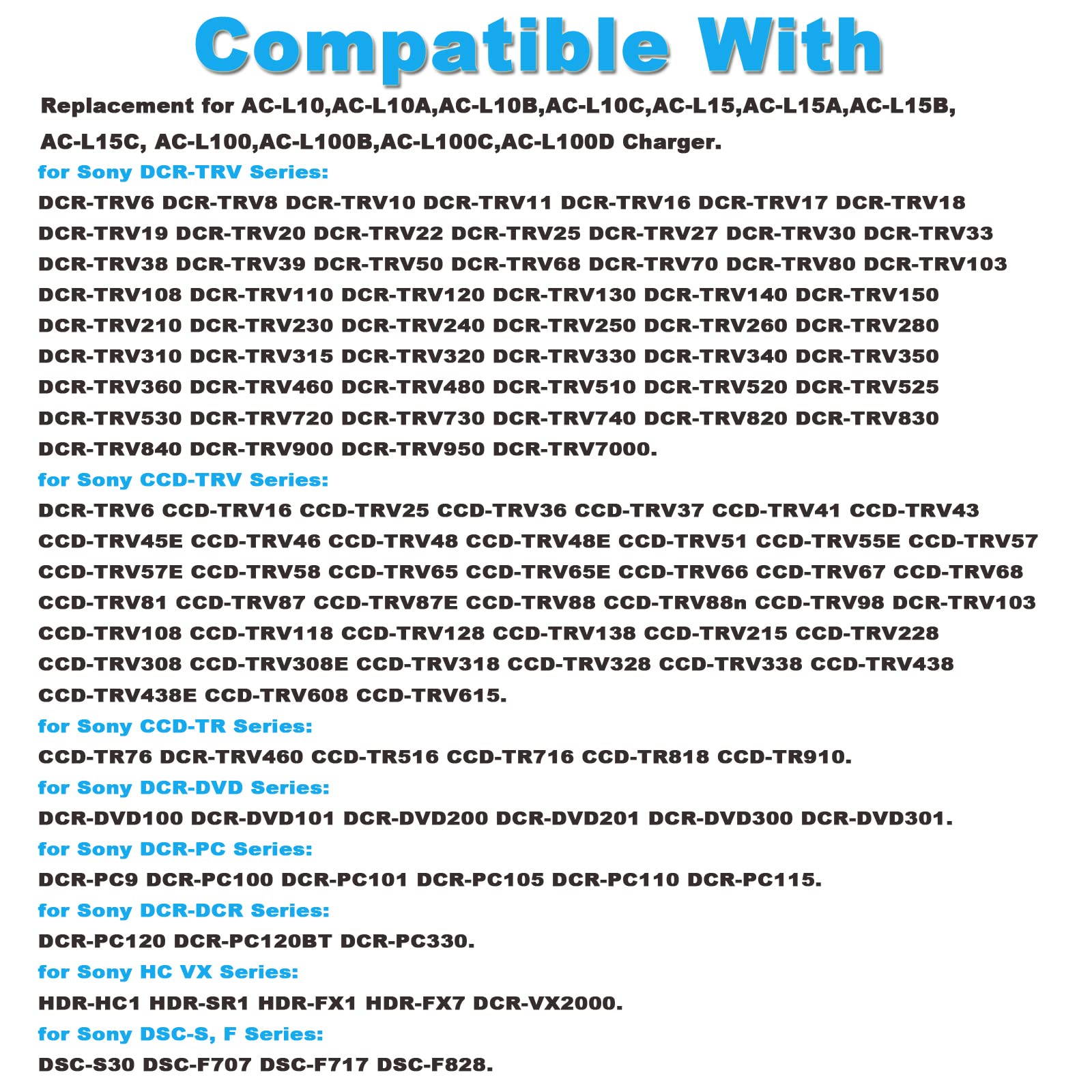 Tkdy Ac L100 For Sony Handycam Camcorder Charger Cord, Acl100 Power Supply Adapter For Sony Hi8 Dcr Trv128 Trv103 Trv130 Trv150, Ccd Trv108 Trv308 Replace Ac L10A L10B L15A L15B L100A L100B L100C.