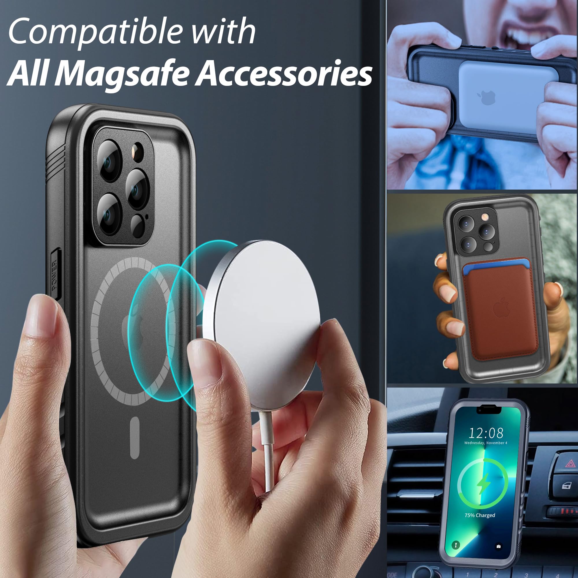 Sportlink For Iphone 13 Pro Max Case Waterproof   Buit In Screen Protector [Compatible With Magsafe][Ip68 Underwater][6.6Ft Mili