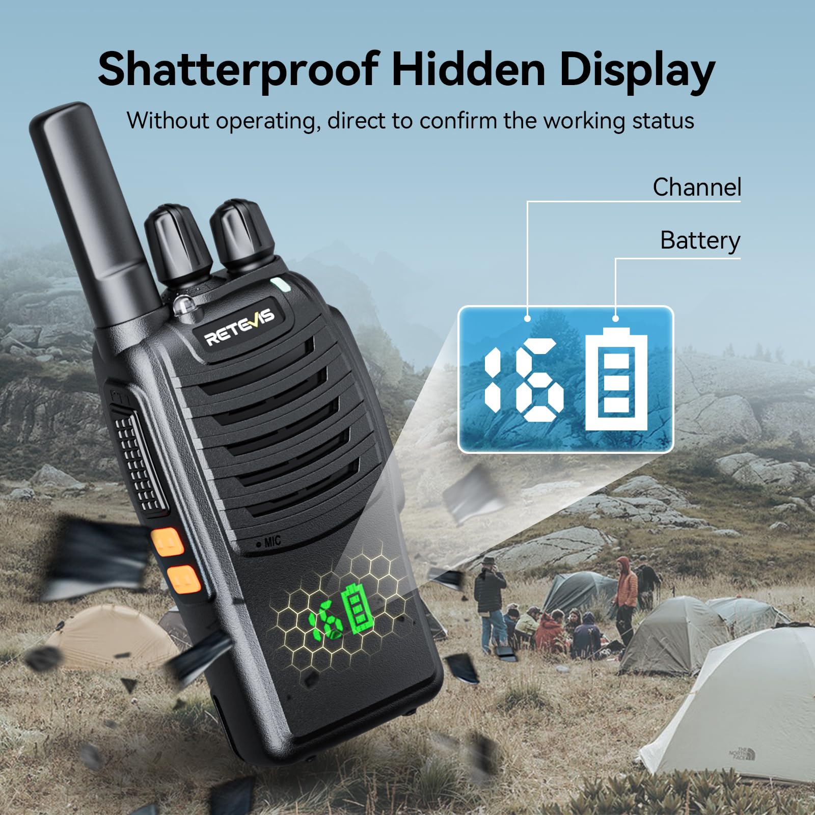 Retevis H 777H Walkie Talkies Rechargeable,2 Way Radios Long Range,Usb C,Vox,Short Antenna,Hidden Display,Flashlight,Portable Frs Two Way Radios For Adults Retail Church Club (3 Pack)