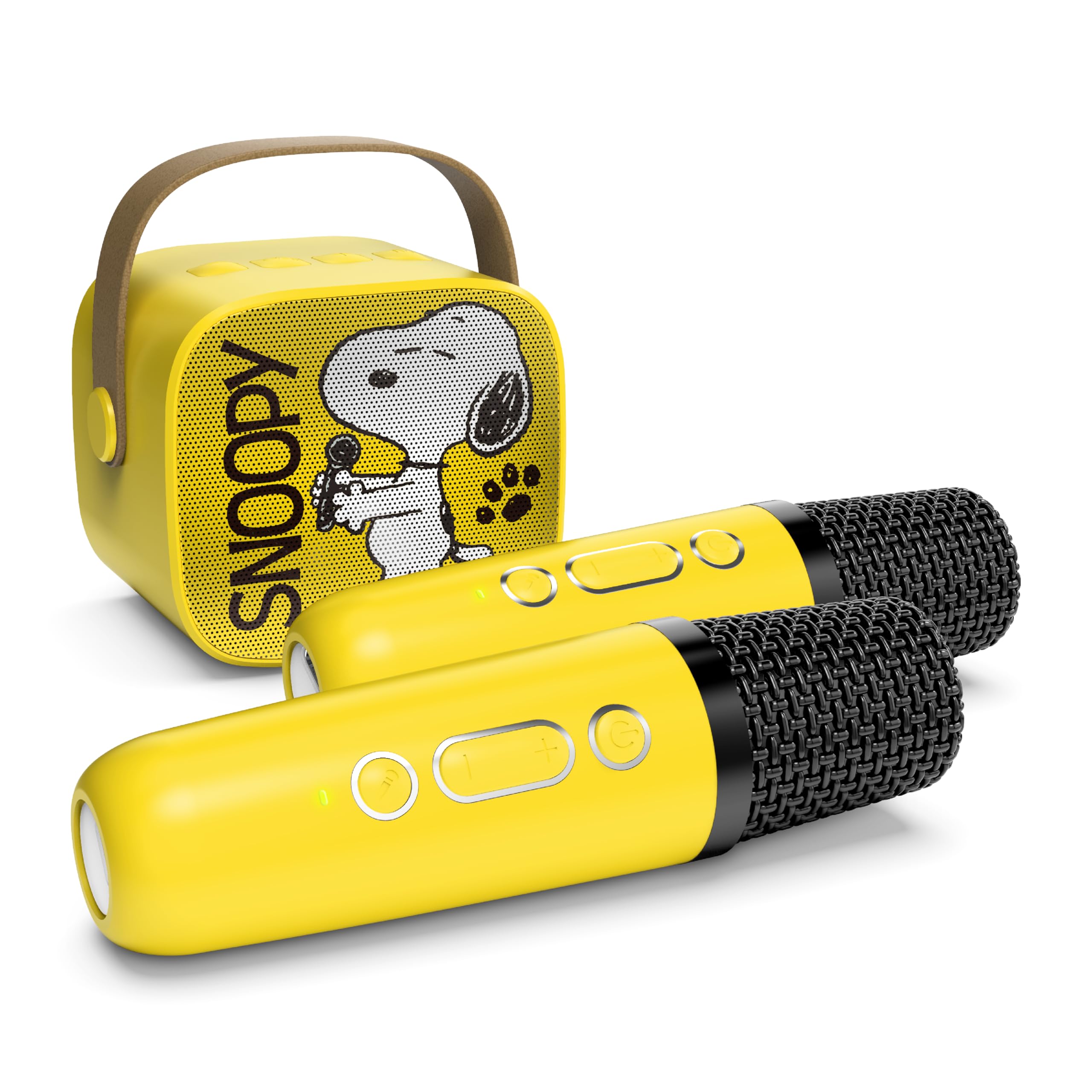 SOAR Peanuts Wireless Speaker and (2) Karaoke Microphones Yellow