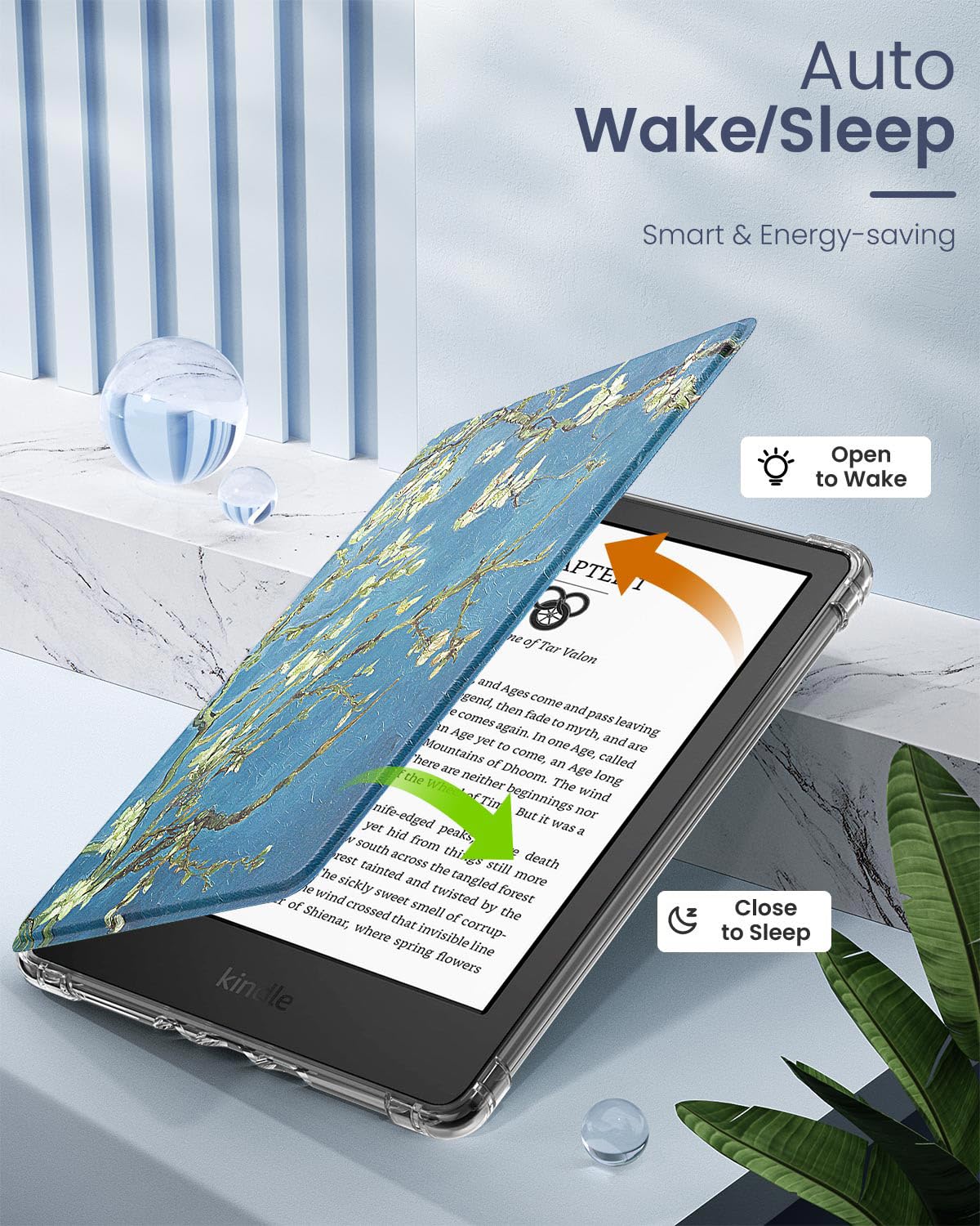 MoKo Case for 6' Kindle (11th Generation 2024/2022 Release), Ultra Clear Soft Flexible Transparent TPU Back Cover Light Shell with Auto Wake/Sleep for Kindle 11th Generation 2024, Apricot Blossom