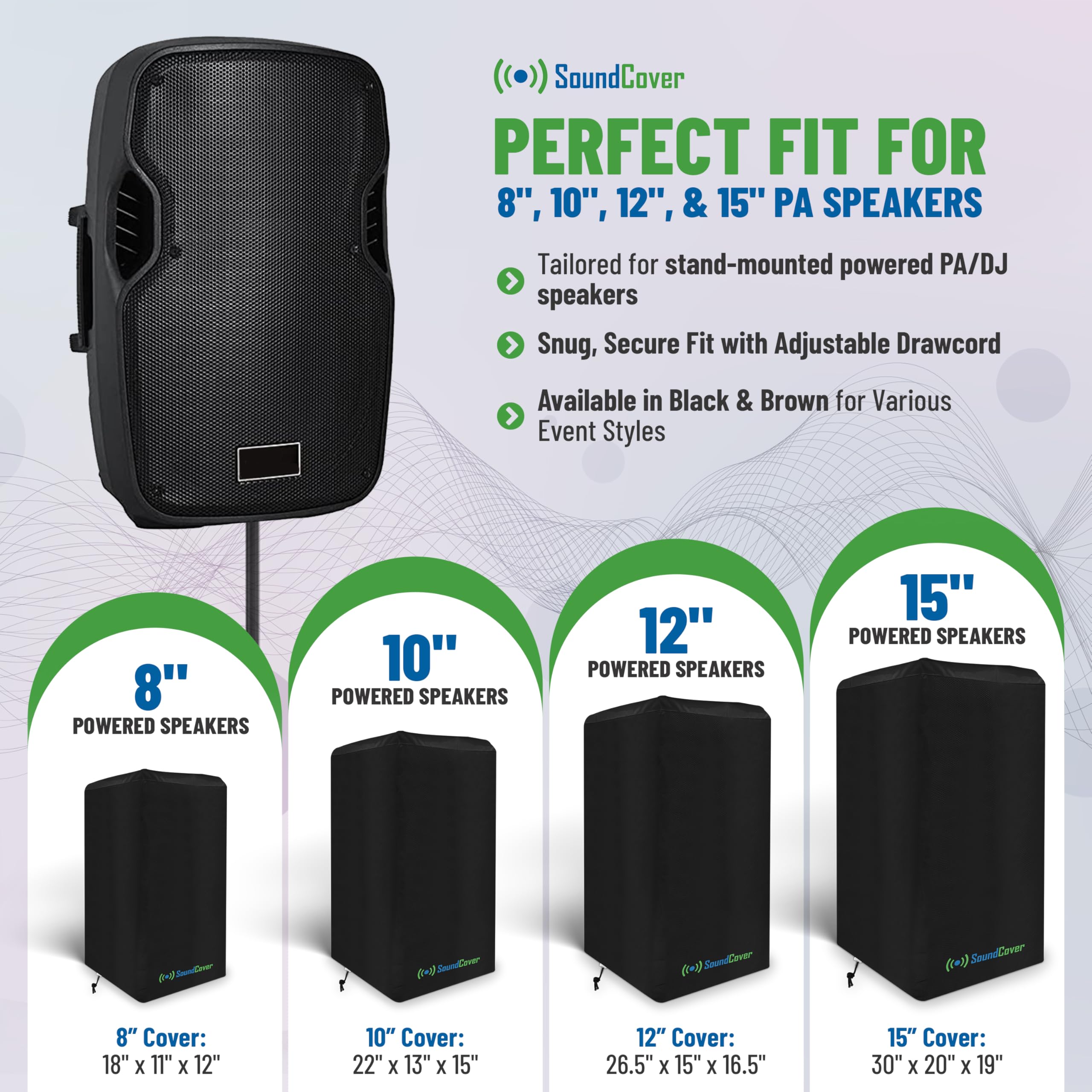 15-Inch Pa/Dj Speaker Cover - Black 420D Polyester With Silver Uv50 Coating - Water-Resistant, Protective Bag For Stand-Mounted